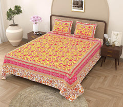 King Size Bedsheet With 2 Pillow Cover - 90 X 108 Inches, Yellow & Pink | Light Weight & Easy To Wash At Home | Resistant For An All-Season Use