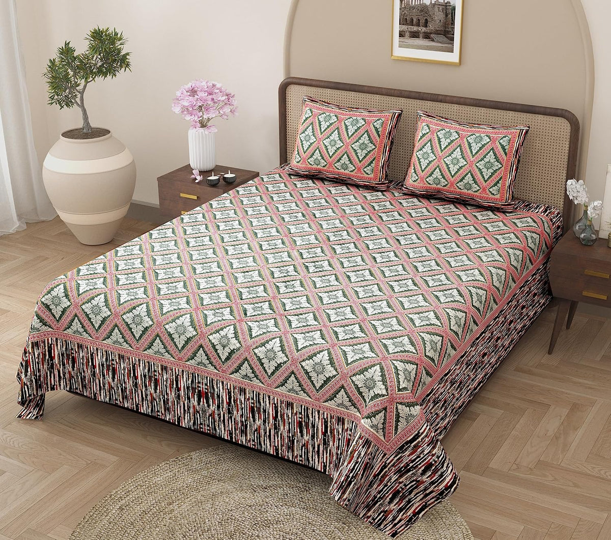 King Size Bedsheet With 2 Pillow Cover - 90 X 108 Inches, Grey & Red | Light Weight & Easy To Wash At Home | Resistant For An All-Season Use