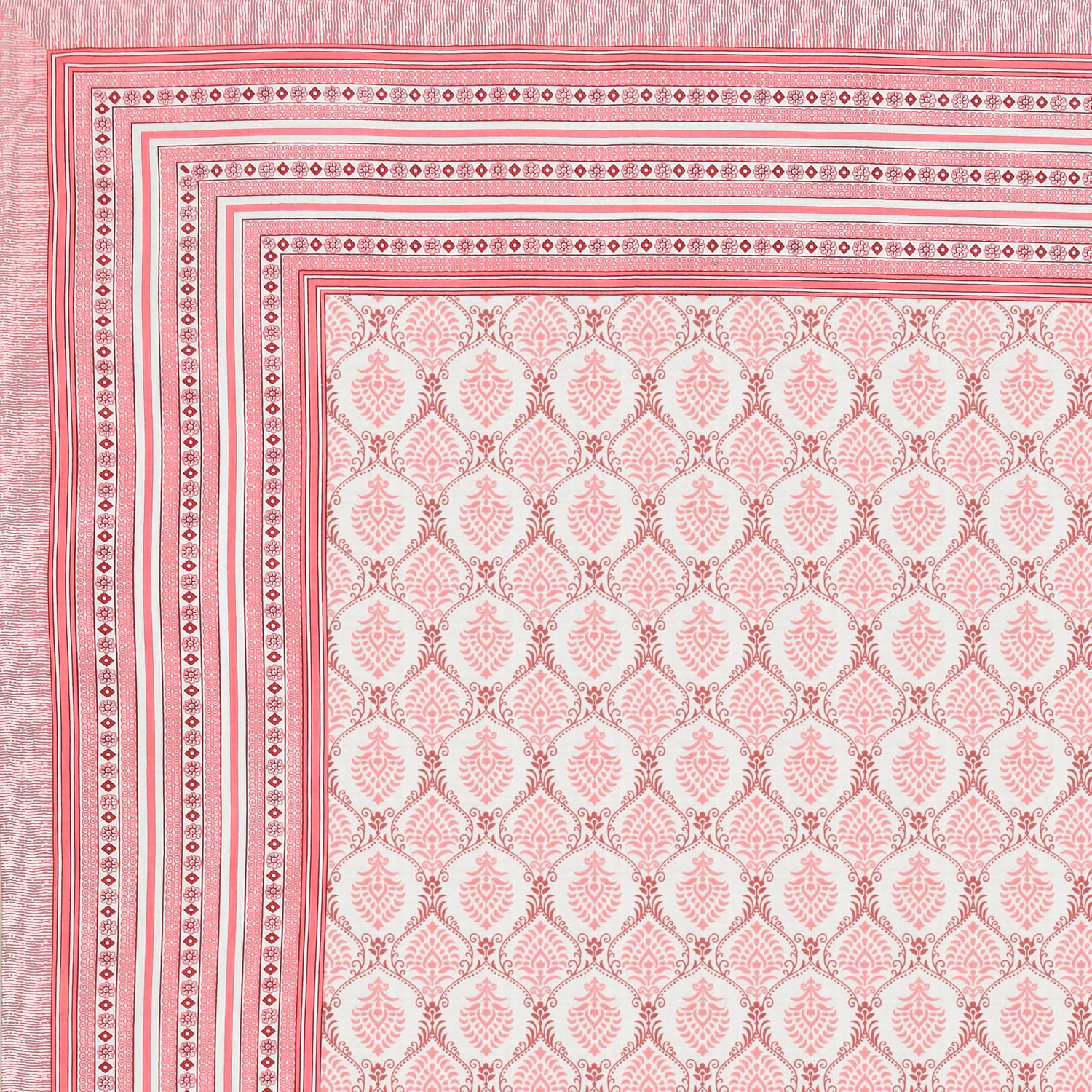 1 Queen Size Bedsheet For Double Bed With 2 Pillow Covers (90 X 108 Inches) White & Pink | Beautiful Printed Designs - Breathable 100% Cotton Bedsheet Comfortable