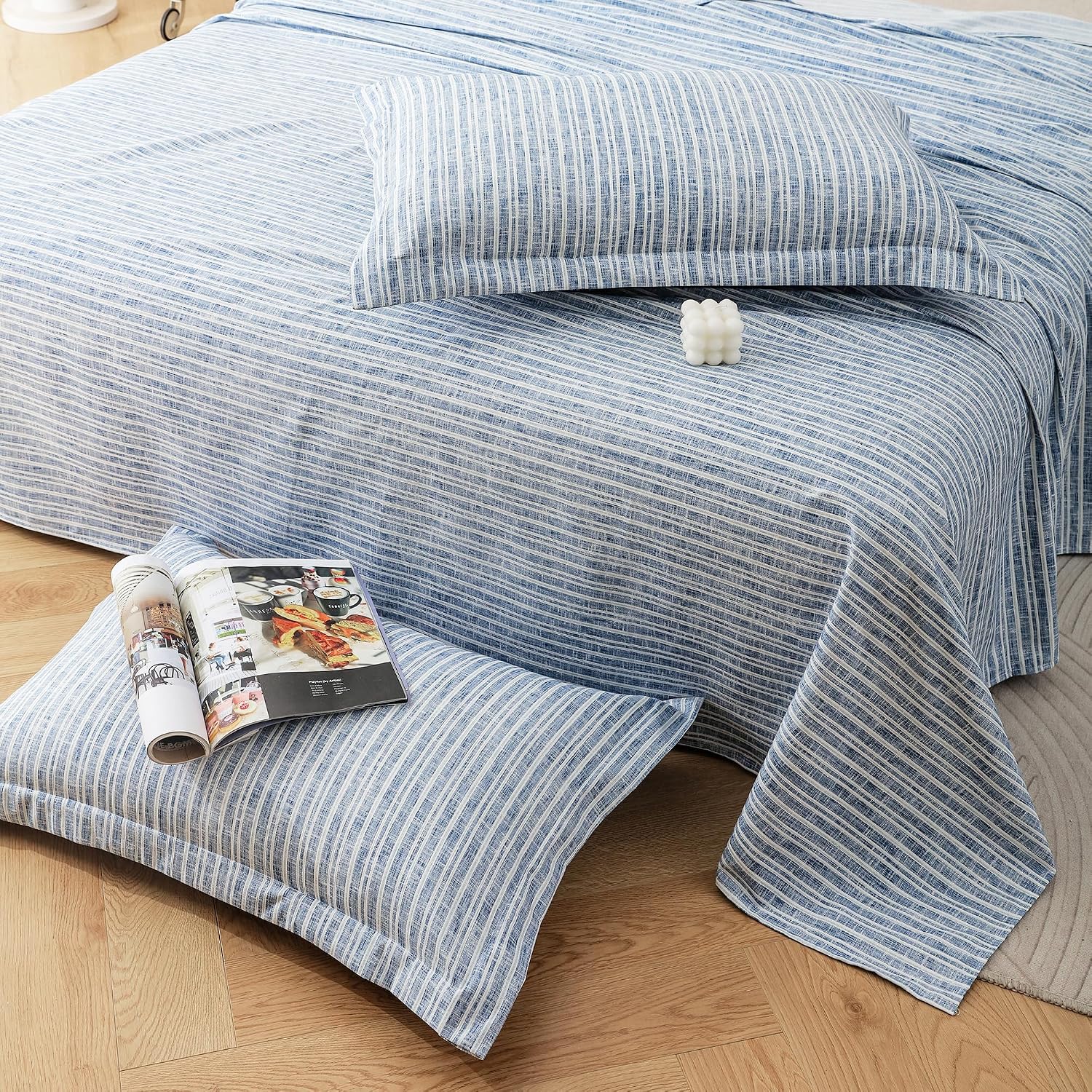 King Size Bedsheet With 2 Pillow Covers - 98 X 106 Inches, Blue & White | Summer Breathable & Wrinkle Free | Bedsheet Long Lasting & Soft To Touch