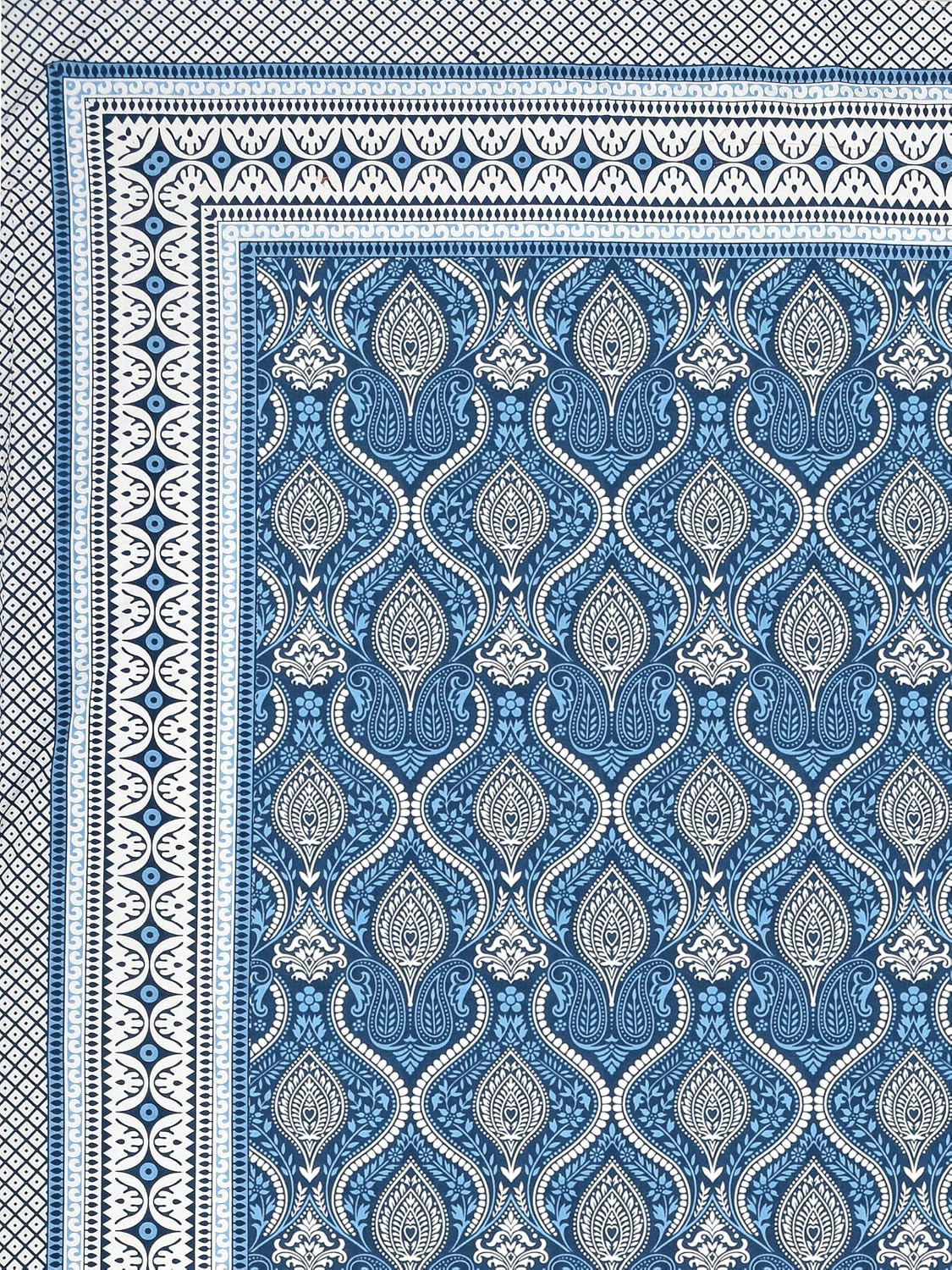 Jaipuri Bedsheet For Double Bed With 2 Pillow Covers - 90 X 108 Inches, Dark Blue | Pure Cotton Bedsheet King Size Bed | Soft & Breathable Fabric