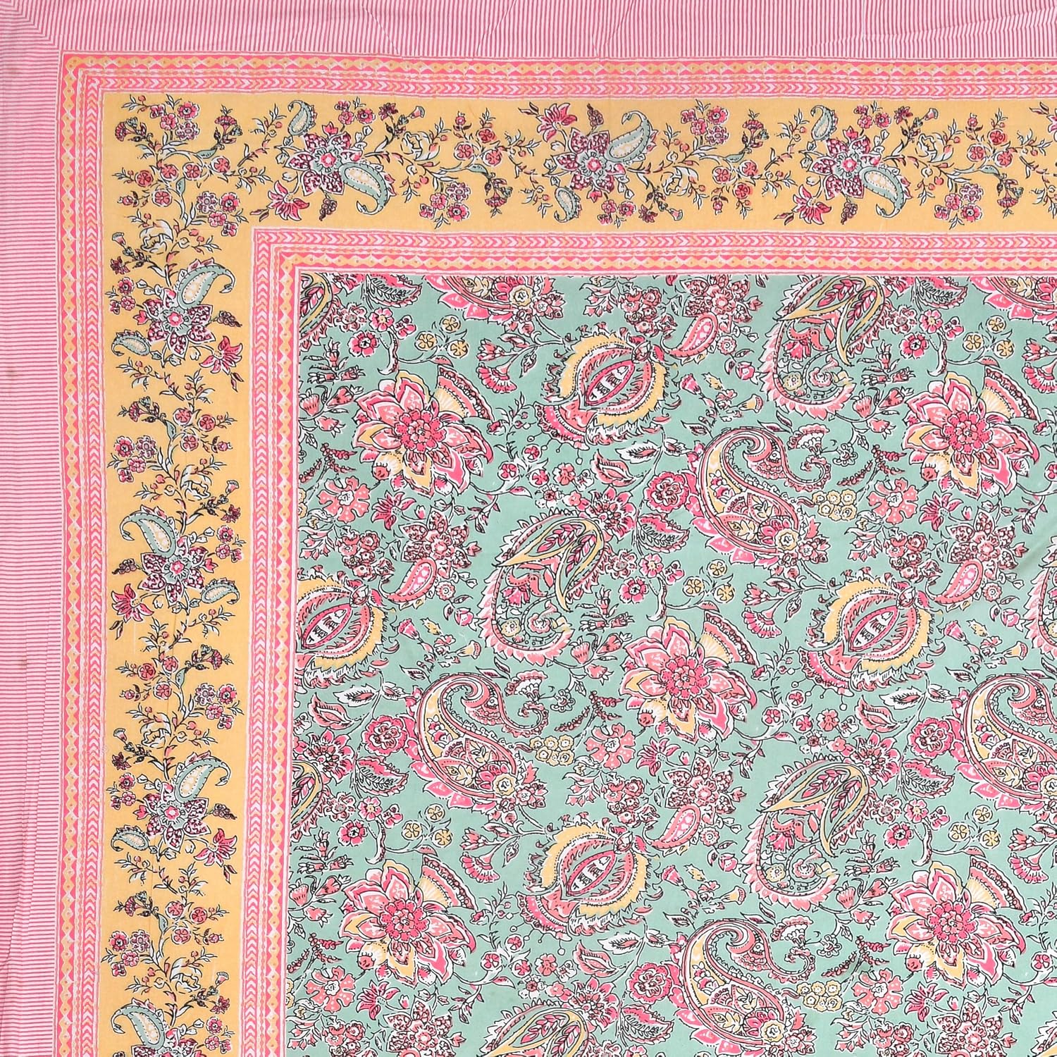 1 Queen Size Bedsheet For Double Bed With 2 Pillow Covers (90 X 108 Inches) Sky Blue & Pink | Beautiful Printed Designs - Breathable 100% Cotton Bedsheet Comfortable