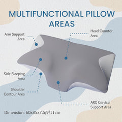 Luxury Cervical Pillow For Neck & Shoulder Pain Relief, Grey Color, Soft Pillow | Orthopedic Memory Foam Pillows | Cool & Breathable Fabric, 2 Heights & Butterfly Design, Washable, Pillow