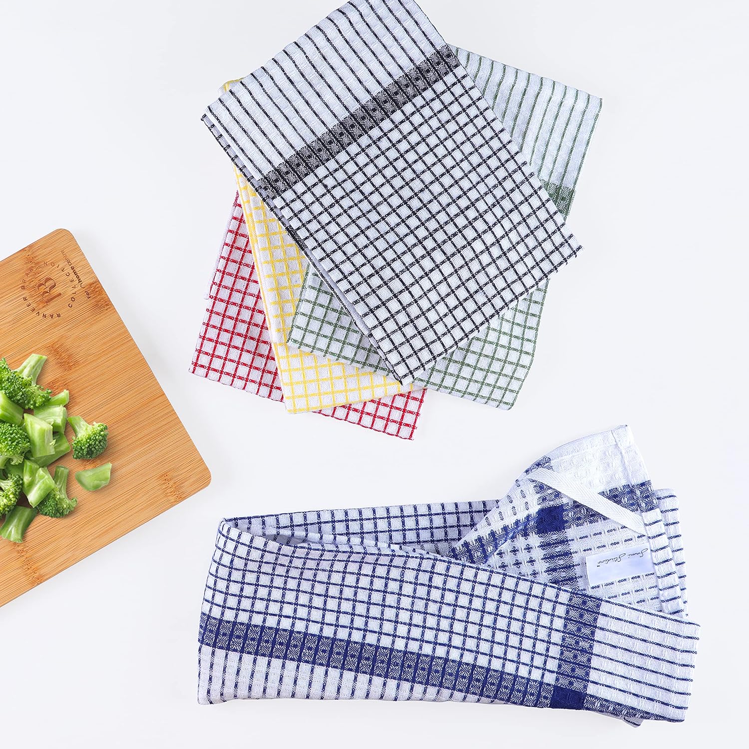 Sami Studios Kitchen Cotton Towels 600 Gsm | Highly & Absorbent For Kitchen Cleaning & Quick Drying Elegant Waffle Checks X-Large Towel (Set Of 15) -Multicolor