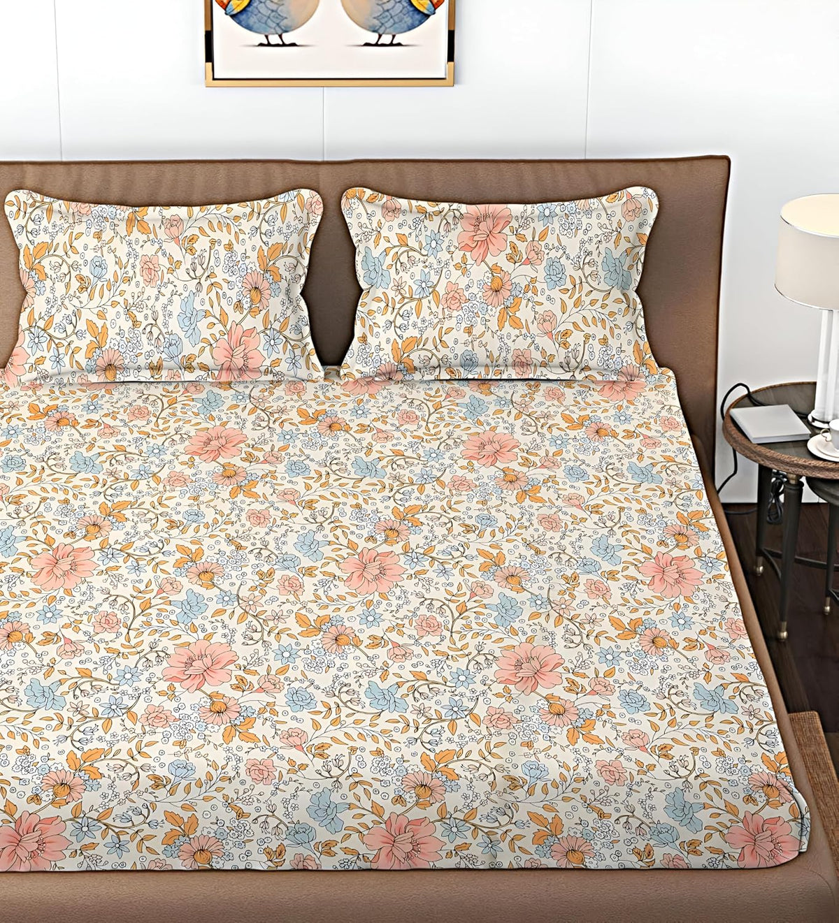 Cotton Bedsheet For King Size With 2 Pillow Cover (90 X 90 Inches) Multicolor | Long-Lasting & Luxuriously Soft | 210 Thread Count Bedsheet