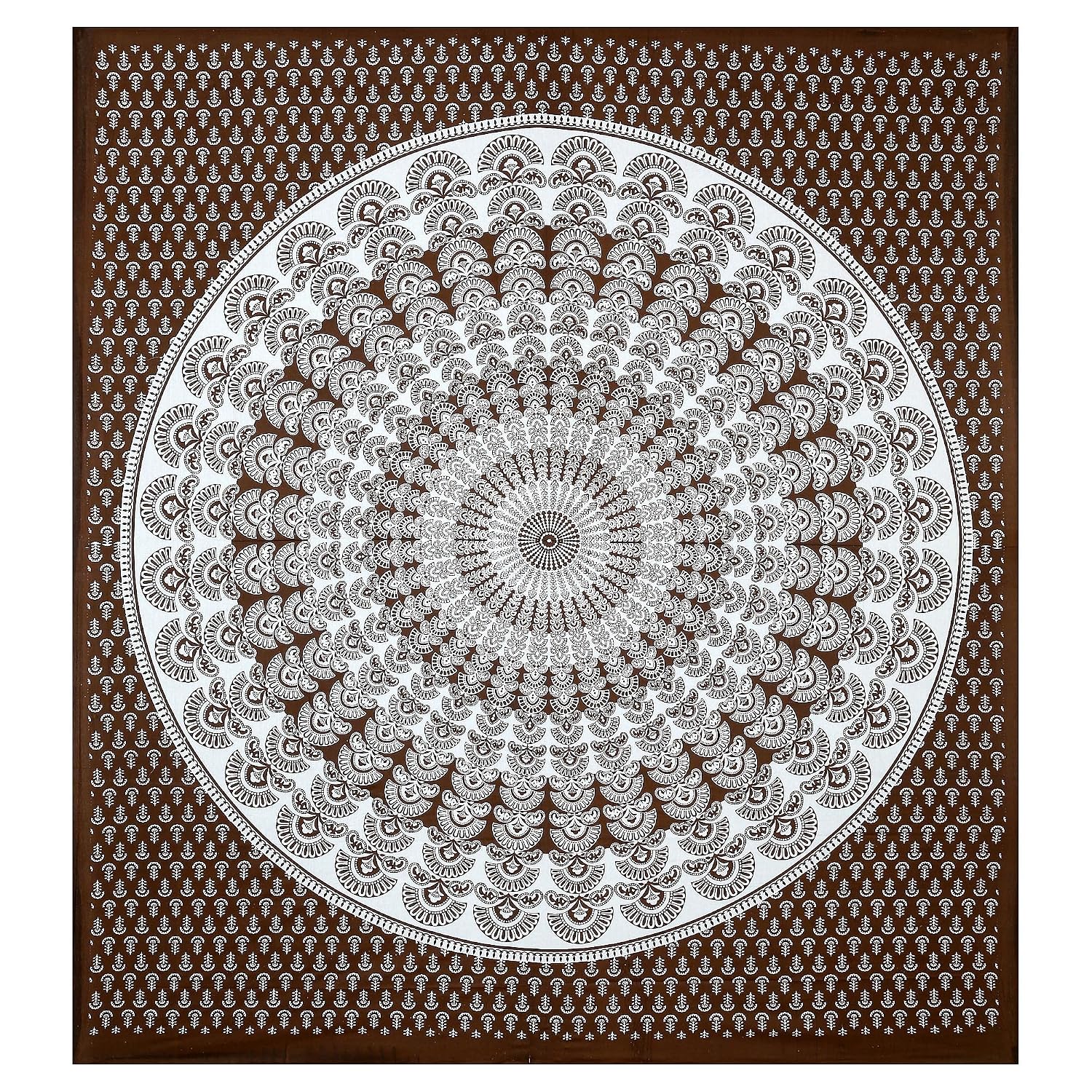 Rajasthani Jaipuri Bedsheets For Double Bed King Size With 2 Pillow Cover - 90 X 100 Inches, White & Brown | Skin Friendly Fabric With Vibrant Colors