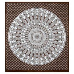 Rajasthani Jaipuri Bedsheets For Double Bed King Size With 2 Pillow Cover - 90 X 100 Inches, White & Brown | Skin Friendly Fabric With Vibrant Colors