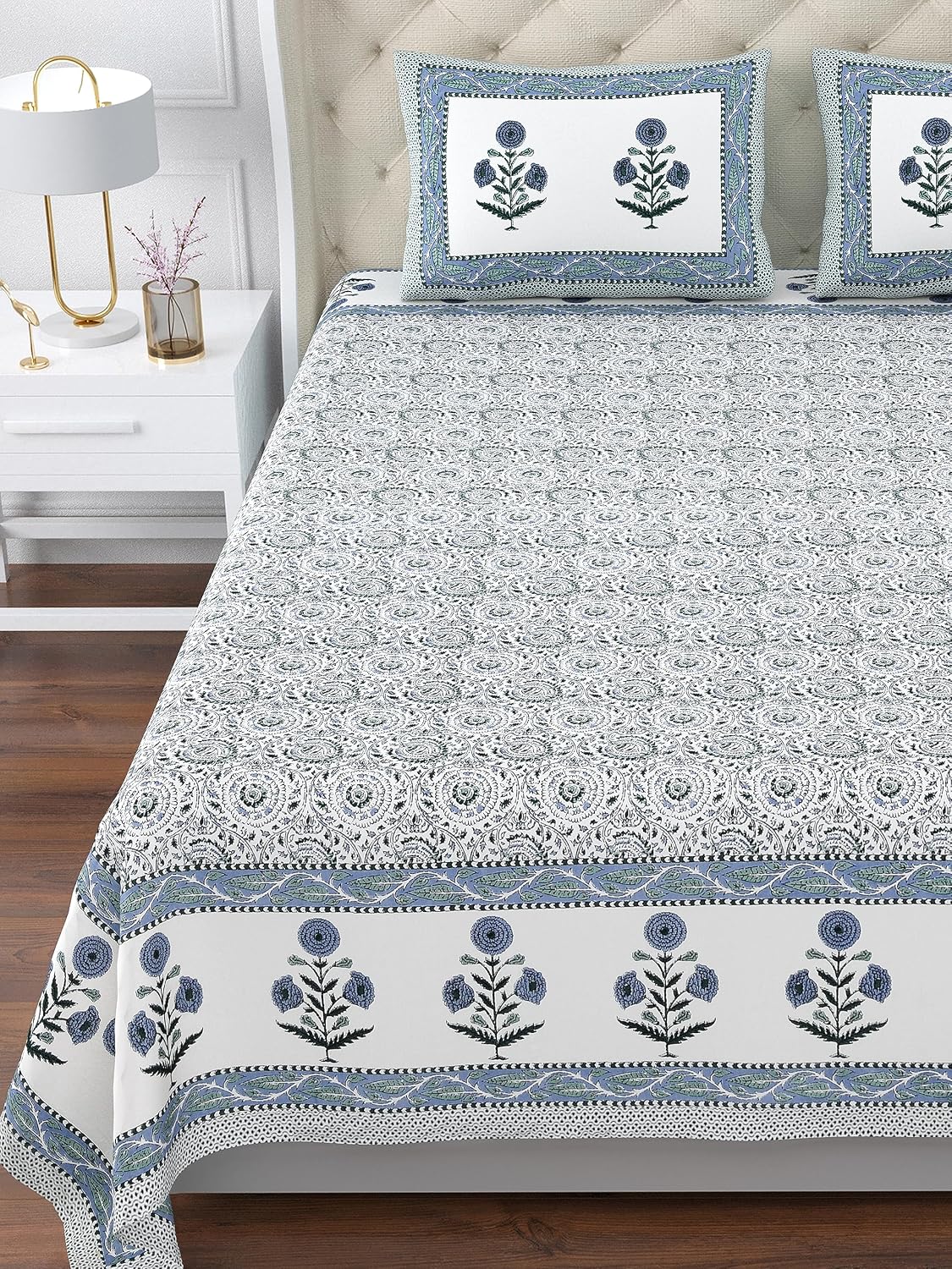 100% Cotton King Size Bedsheet For Double Bed With 2 Pillow Cover - 108 X 108 Inches, Grey & Blue | Extra Soft & Wrinkle Free | Perfect Gifting Wedding, Housewarming Or Festival