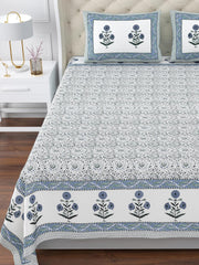 100% Cotton King Size Bedsheet For Double Bed With 2 Pillow Cover - 108 X 108 Inches, Grey & Blue | Extra Soft & Wrinkle Free | Perfect Gifting Wedding, Housewarming Or Festival