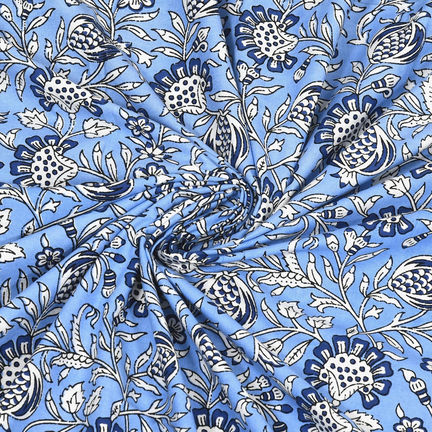 Pure Cotton King Size Bedsheet 2 Matching Pillow Covers | 100x108 Inches, Dark Blue | Traditional Jaipuri Printed Bedsheet | Ideal Wedding Gift, Housewarming, Special Occasion Surprise