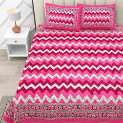 Rajasthani Jaipuri Bedsheets For Double Bed King Size With 2 Pillow Cover - 90 X 100 Inches, Pink | Skin Friendly Fabric With Vibrant Colors