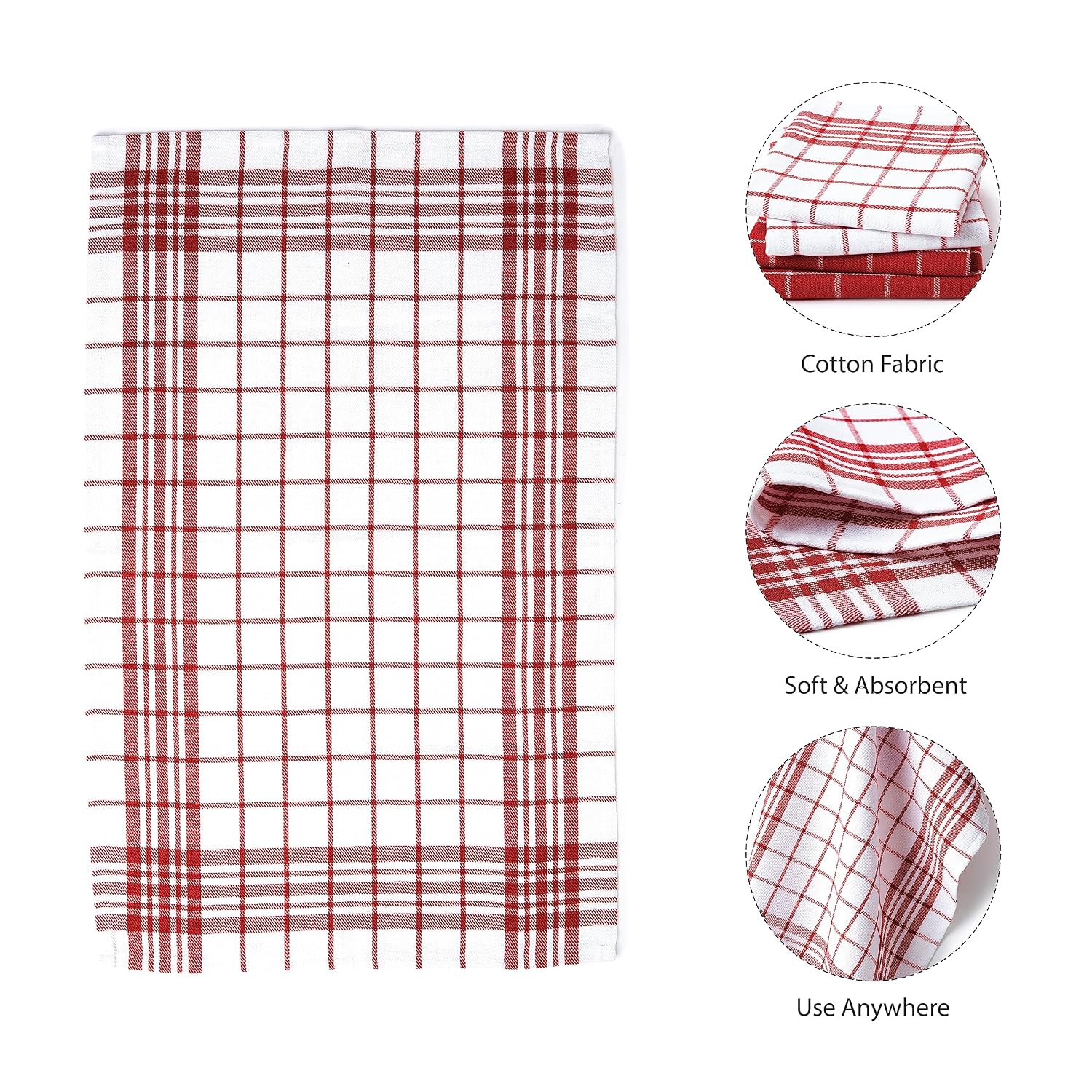 Encasa Xo Kitchen Towels Dish Cloths Sets 300 Gsm | Highly Absorbent Cotton Terry Towels Multipurpose For Washing Dishes & Cleaning Towel | Pack Of 4 (Red Non-Terry)