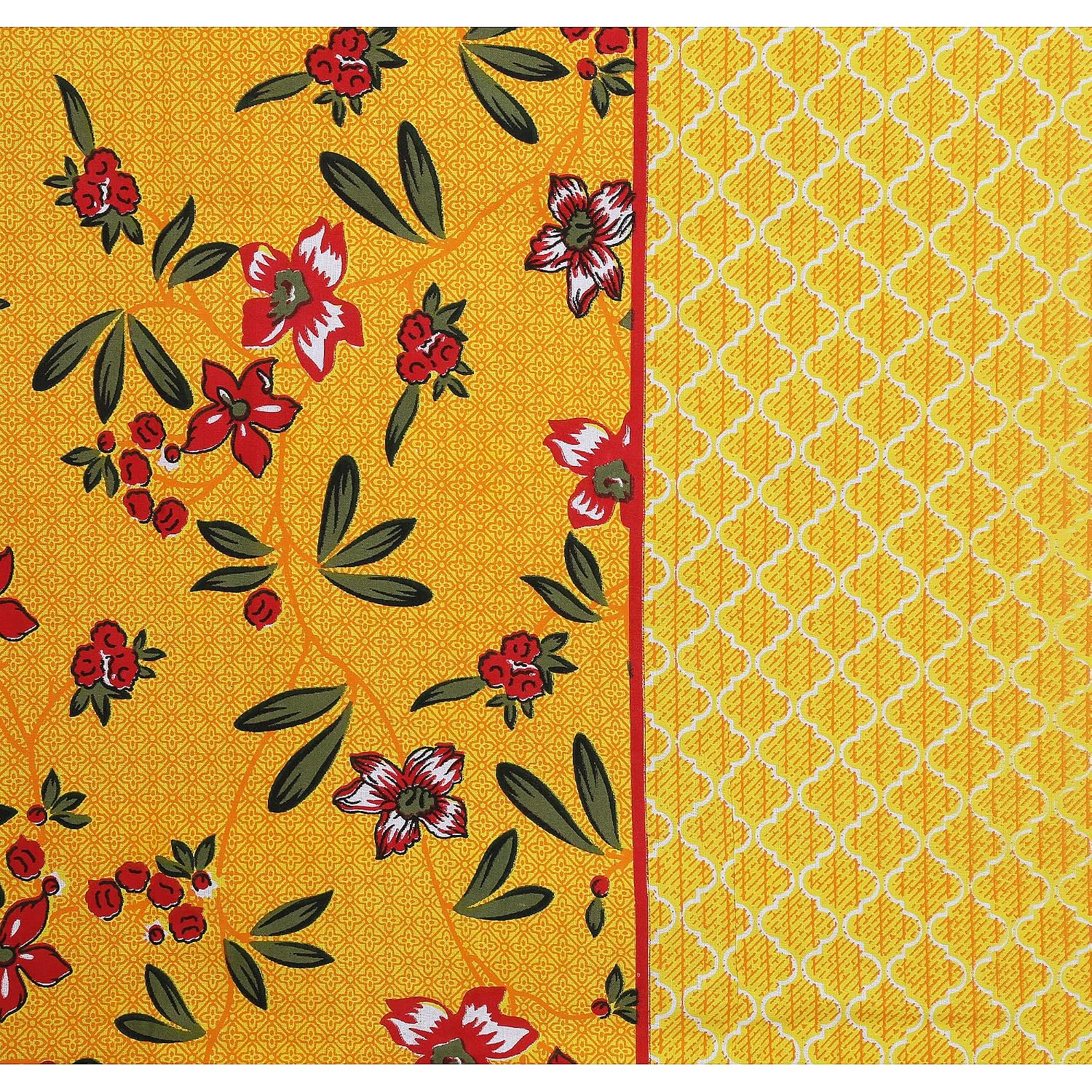 Printed Double Bedsheets For King Size With 2 Pillow Covers - 90 X 100 Inches, Yellow & Red | Comfort Jaipuri Collection Bedsheet
