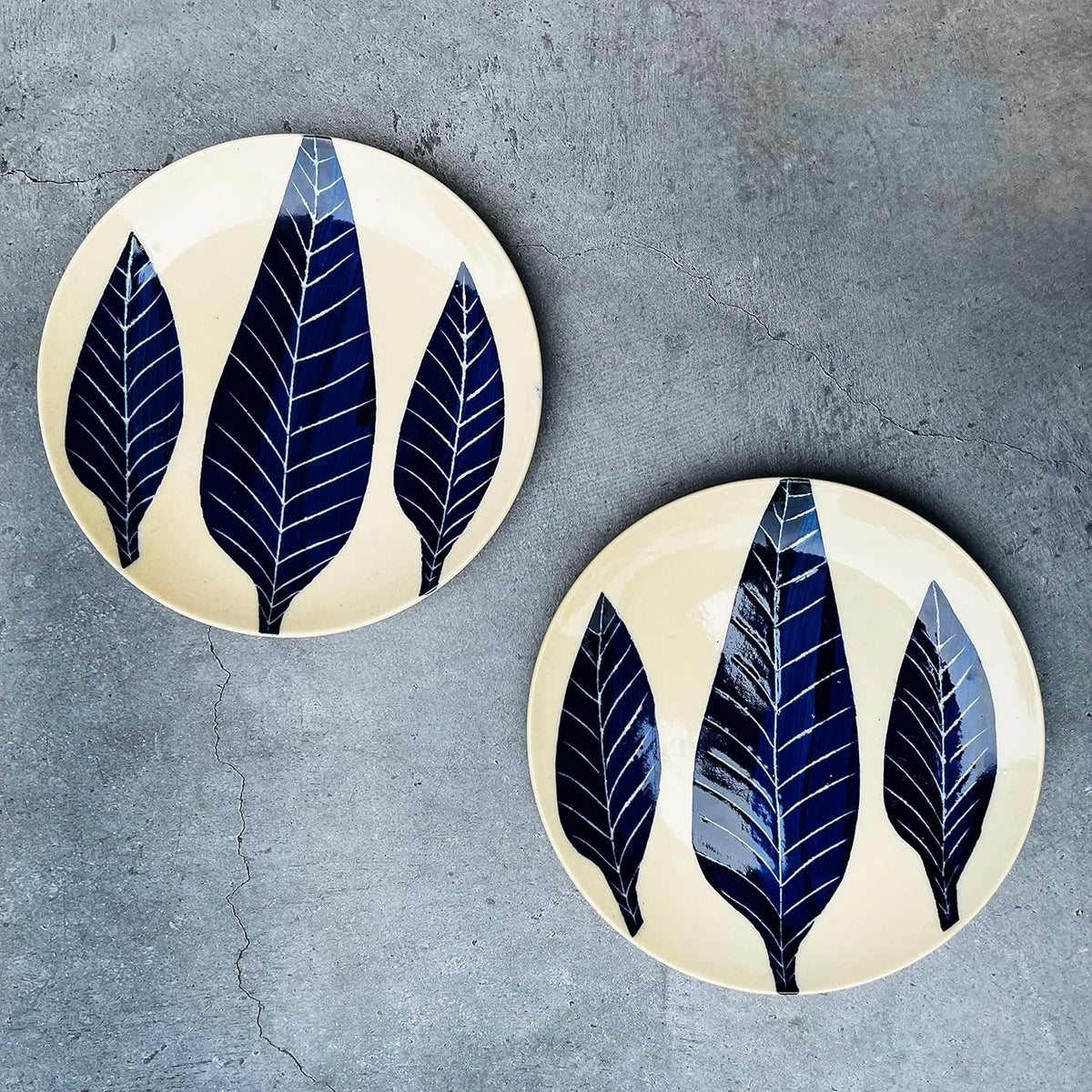 Patram Hand Painted Ceramic Quarter Plates Set Of 2, White & Blue | Small Side Plates For Dinner & Snacks - 7 Inch, 2 Pieces, Microwave Safe