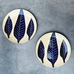 Patram Hand Painted Ceramic Quarter Plates Set Of 2, White & Blue | Small Side Plates For Dinner & Snacks - 7 Inch, 2 Pieces, Microwave Safe