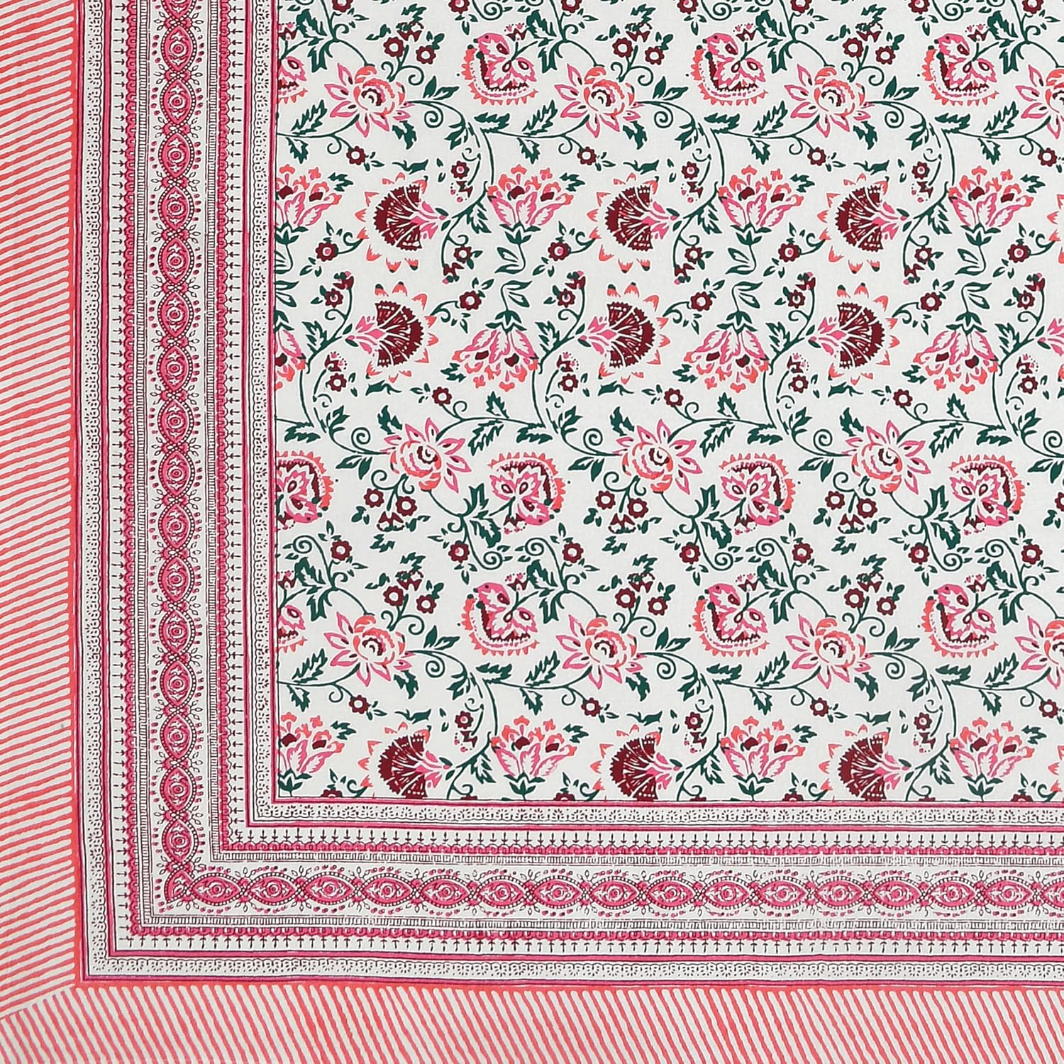 Jaipuri Bedsheet For Double Bed With 2 Pillow Covers - 90 X 108 Inches, Pink & White | Pure Cotton Bedsheet King Size Bed | Soft & Breathable Fabric