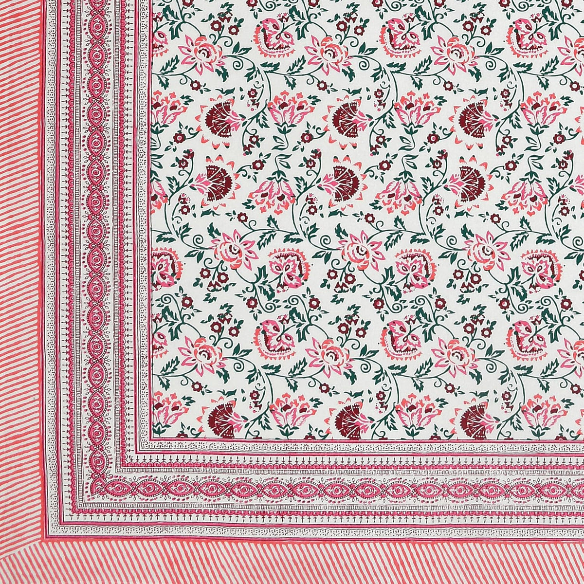 1 Queen Size Bedsheet For Double Bed With 2 Pillow Covers (90 X 108 Inches) White & Pink | Beautiful Printed Designs - Breathable 100% Cotton Bedsheet Comfortable