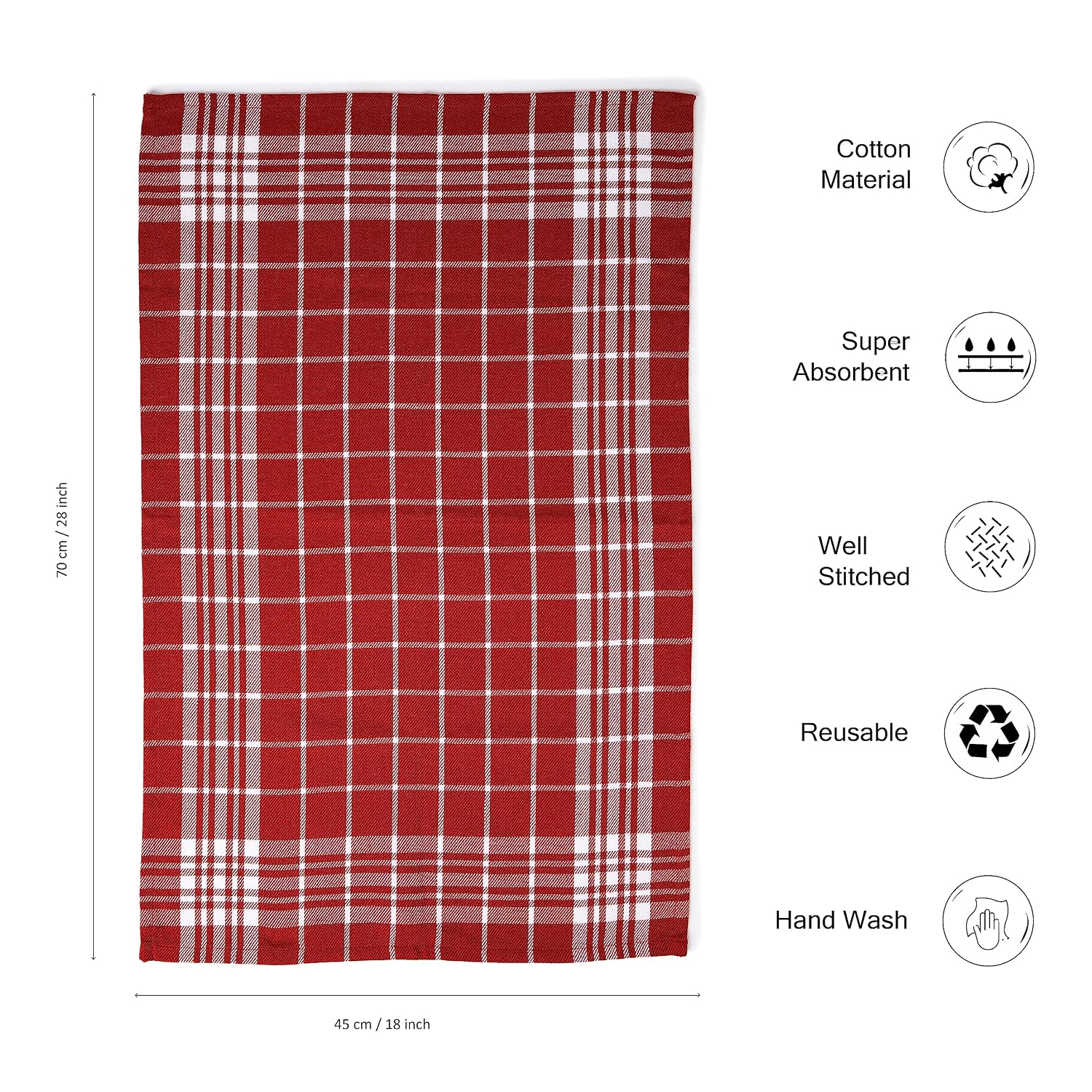 Encasa Xo Kitchen Towels Dish Cloths Sets 300 Gsm | Highly Absorbent Cotton Terry Towels Multipurpose For Washing Dishes & Cleaning Towel | Pack Of 4 (Red Non-Terry)