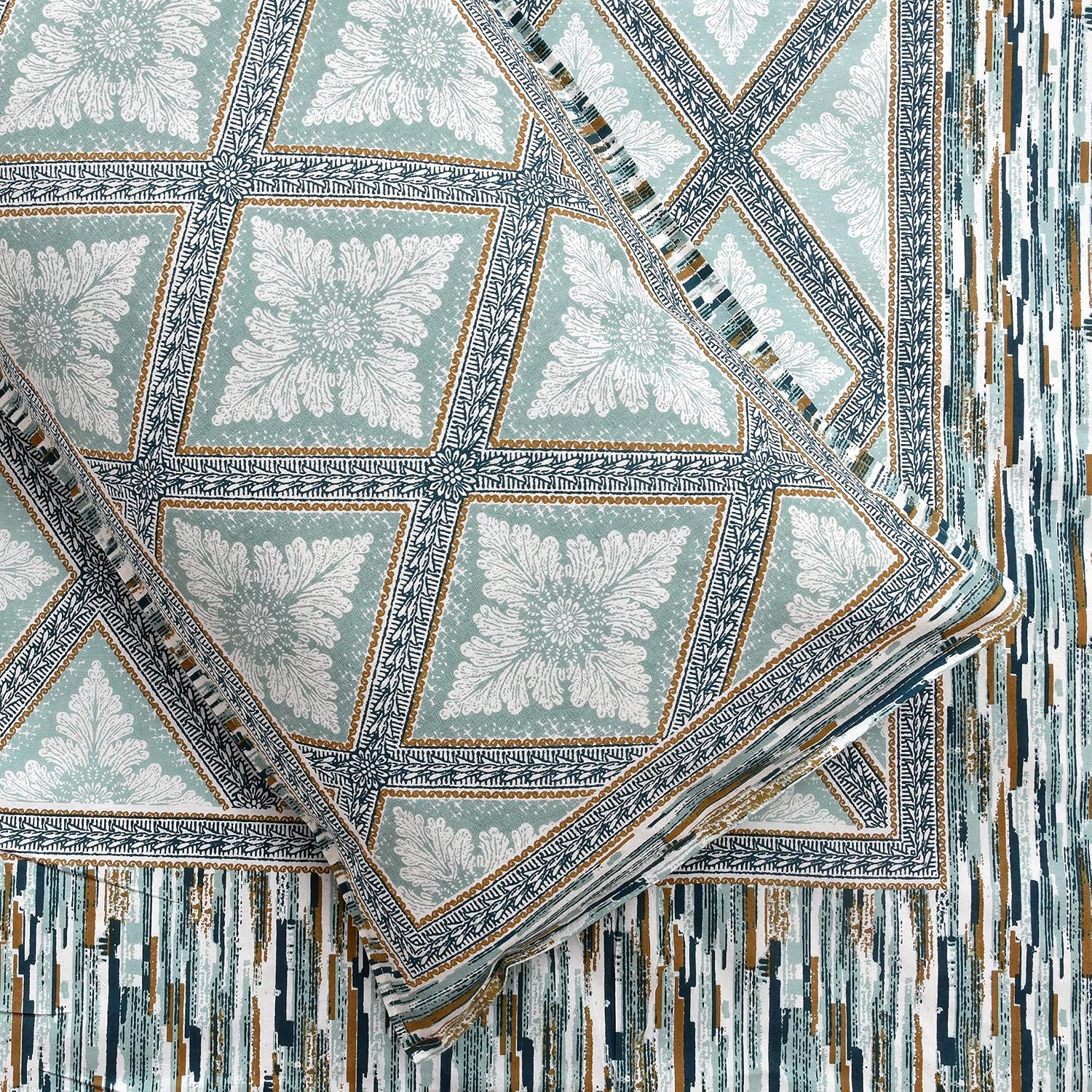 Printed Cotton King Size Bedsheet With 2 Pillow Cover - 90 X 108 Inches, Teal | Long Lasting Softness | Ideal For Regular Home Use | 144 Thread Count