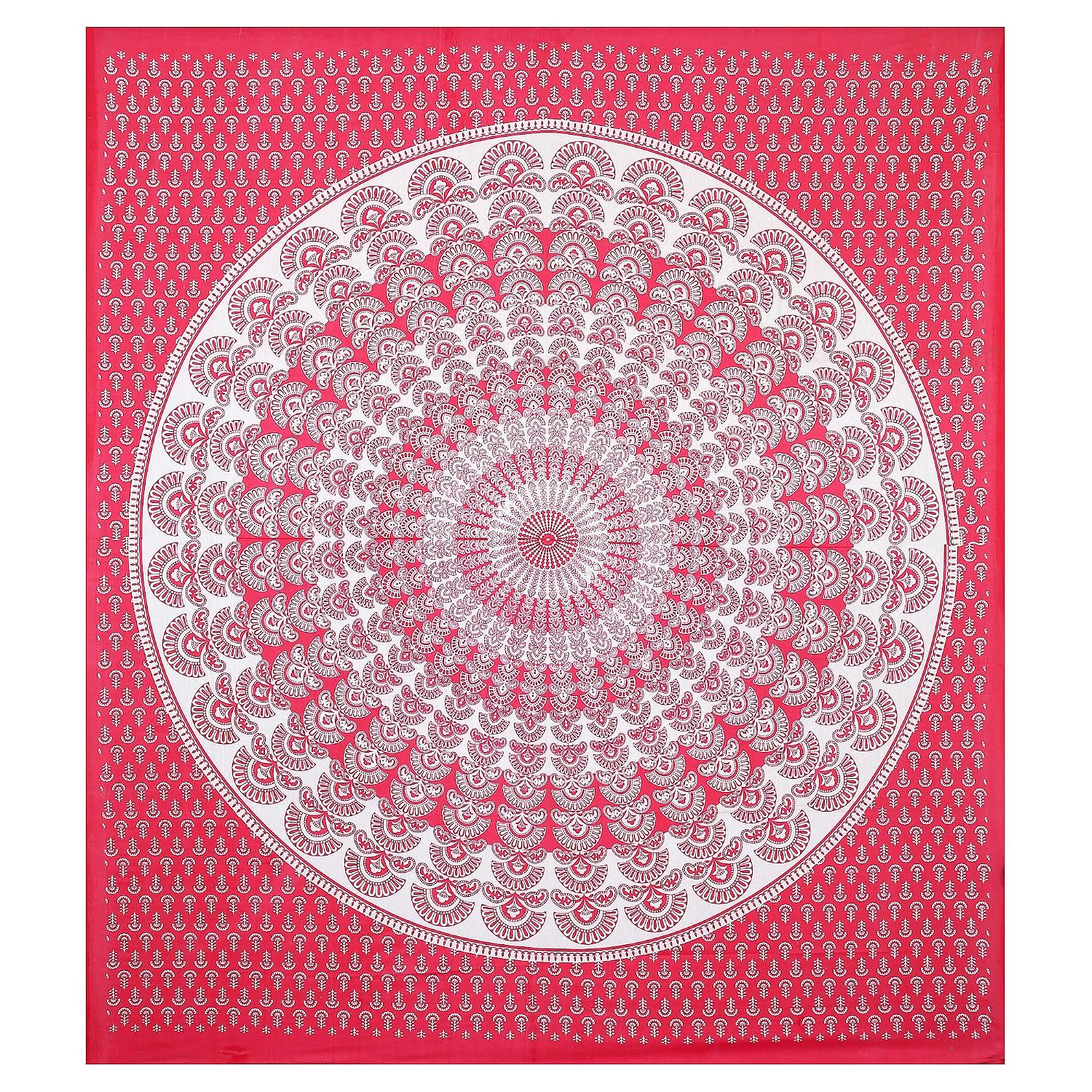 Rajasthani Jaipuri Bedsheets For Double Bed King Size With 2 Pillow Cover - 90 X 100 Inches, White & Pink | Skin Friendly Fabric With Vibrant Colors