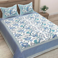 Traditional Rajasthani Design Bedsheet With 2 Pillow Covers - 90 X 108 Inches, Sky Blue | Color Fade Resistant & Shrinkage Resistant For All-Season Use