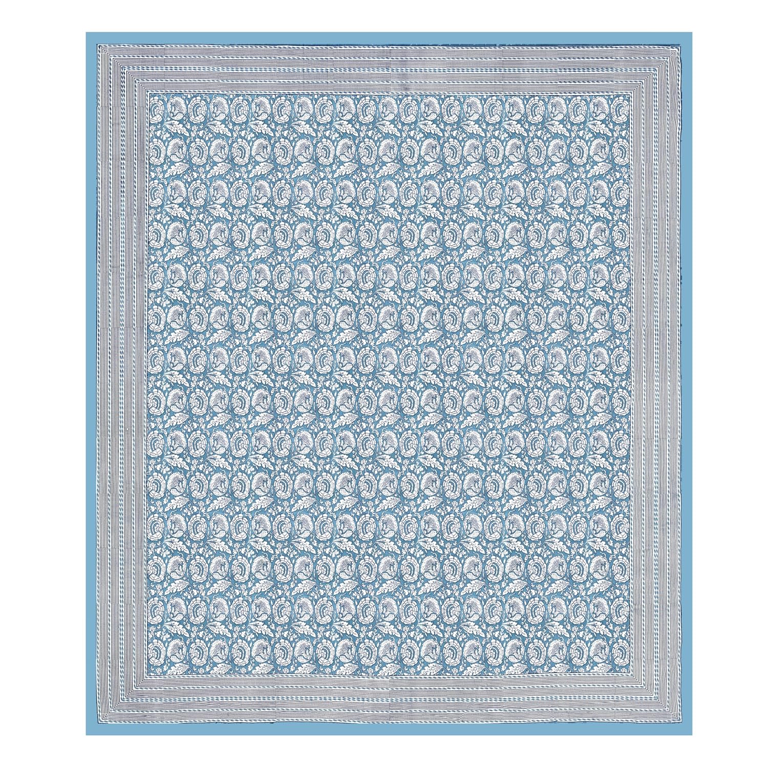 Pure Cotton King Size Bedsheet 2 Matching Pillow Covers | 100x108 Inches, White & Blue | Traditional Jaipuri Printed Bedsheet | Ideal Wedding Gift, Housewarming, Special Occasion Surprise