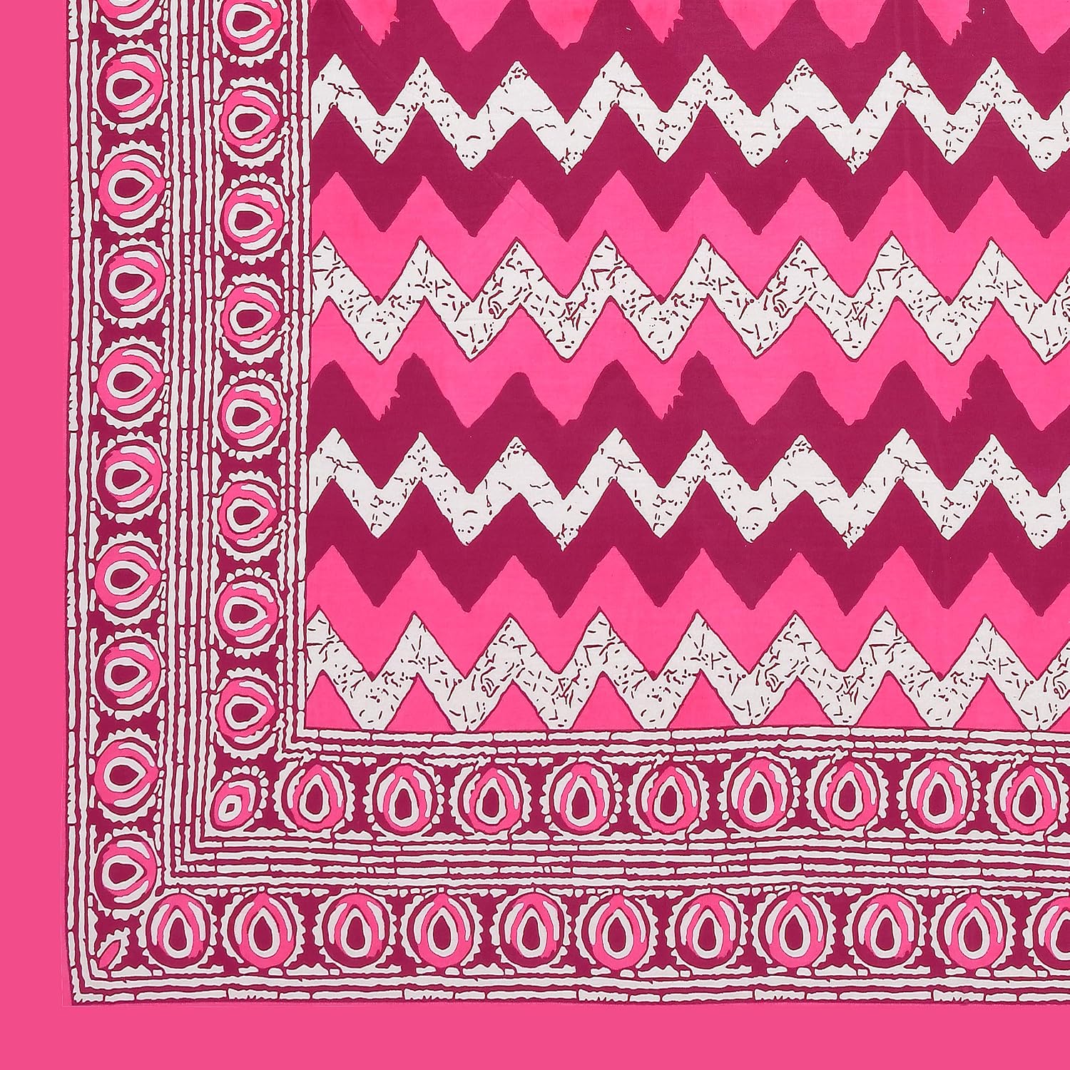 Rajasthani Jaipuri Bedsheets For Double Bed King Size With 2 Pillow Cover - 90 X 100 Inches, Pink | Skin Friendly Fabric With Vibrant Colors
