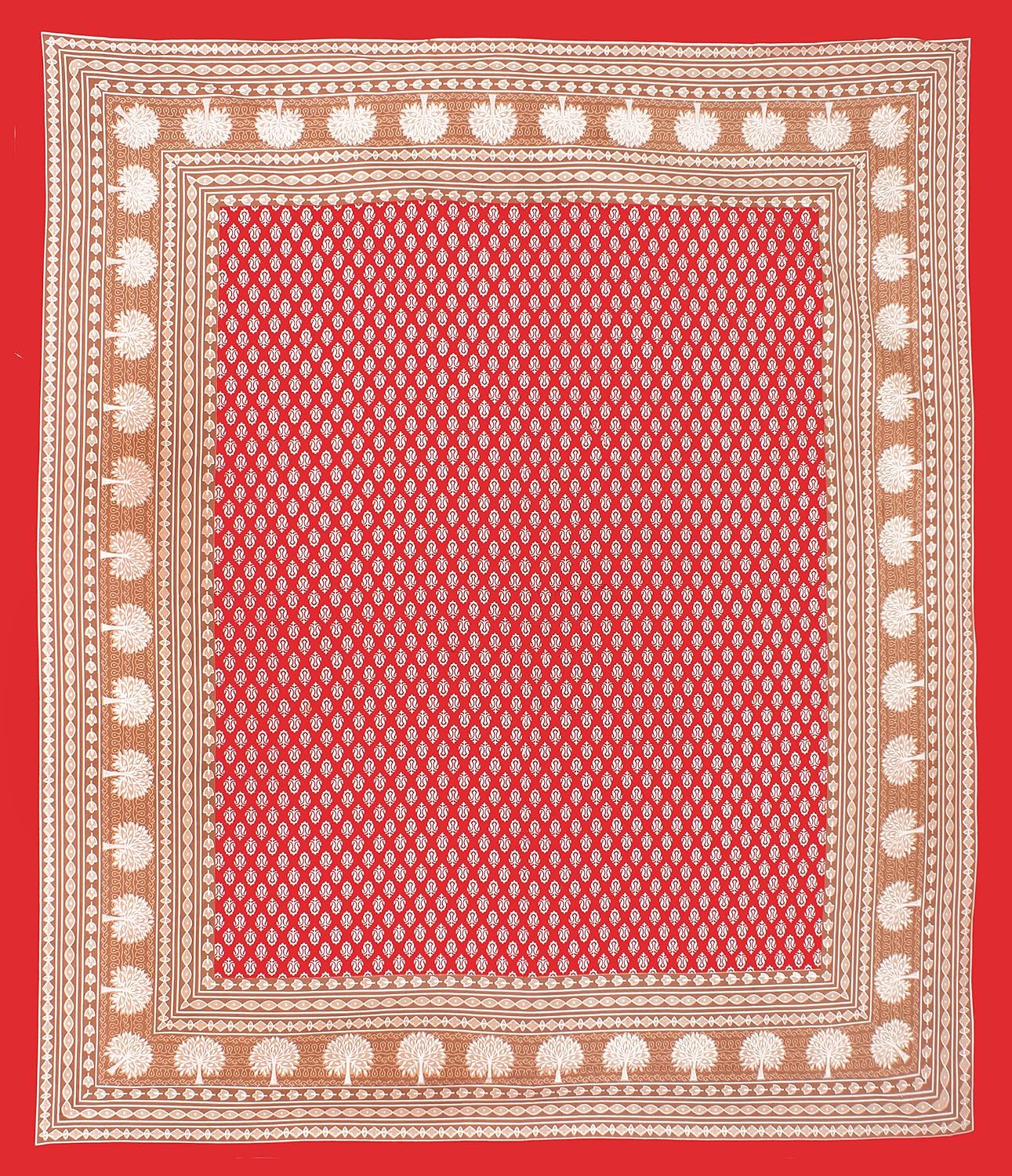 Printed Double Bedsheet For King Size With 2 Pillow Covers - 90 X 100 Inches, Red & White | Better Use Soft Detergent For Long Durability