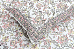Traditional Rajasthani Design Bedsheet With 2 Pillow Covers - 90 X 108 Inches, White & Pink | Color Fade Resistant & Shrinkage Resistant For All-Season Use