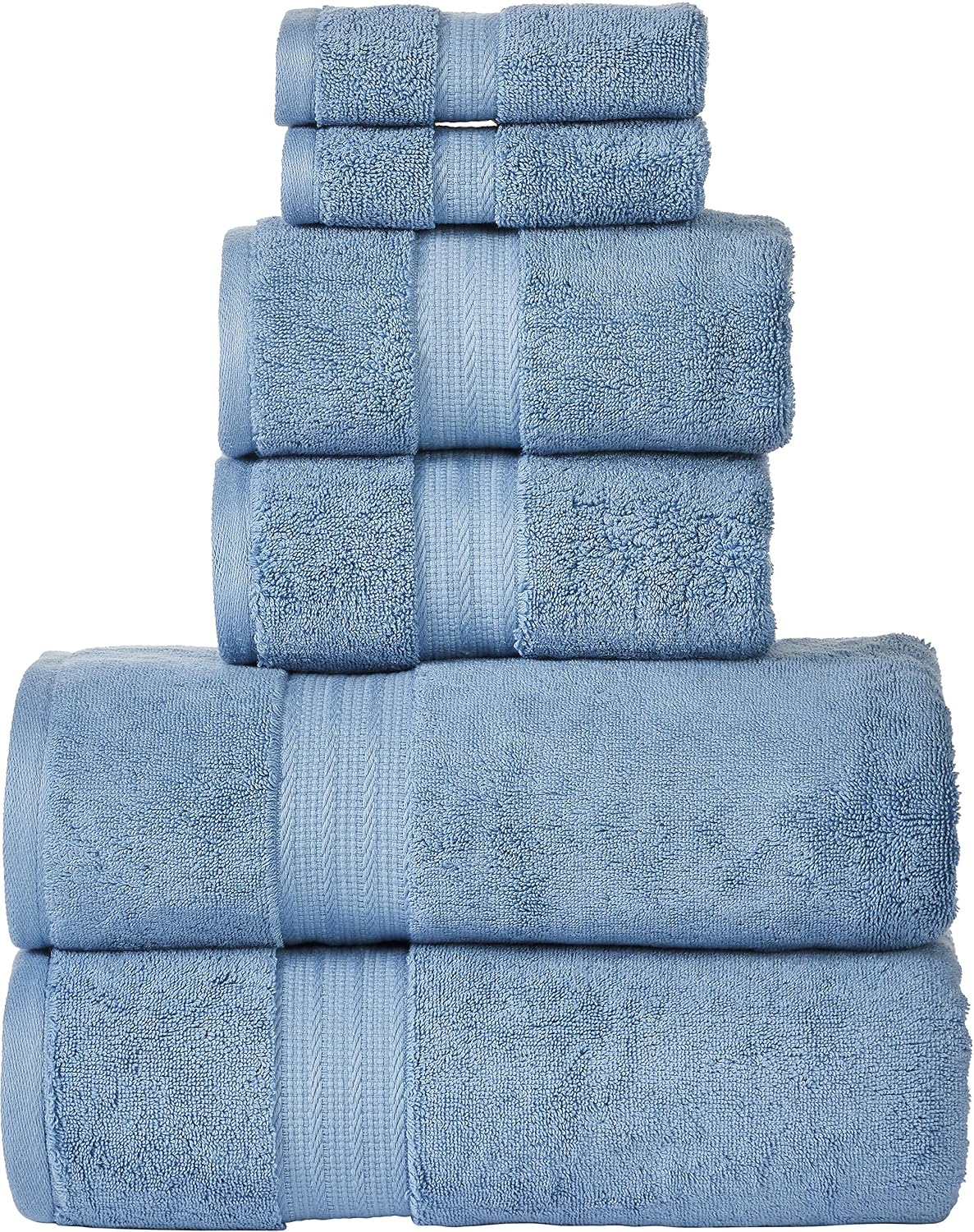 Senses By Riba 2 Bath + 2 Hand & 2 Wash Cloth Towel 1800 Gsm | All Cotton Premium Hotel & Spa Quality, Highly Absorbent Towel (Blue) - 6 Piece