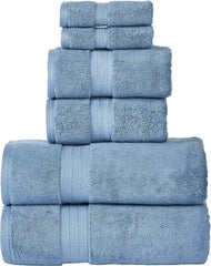 Senses By Riba 2 Bath + 2 Hand & 2 Wash Cloth Towel 1800 Gsm | All Cotton Premium Hotel & Spa Quality, Highly Absorbent Towel (Blue) - 6 Piece