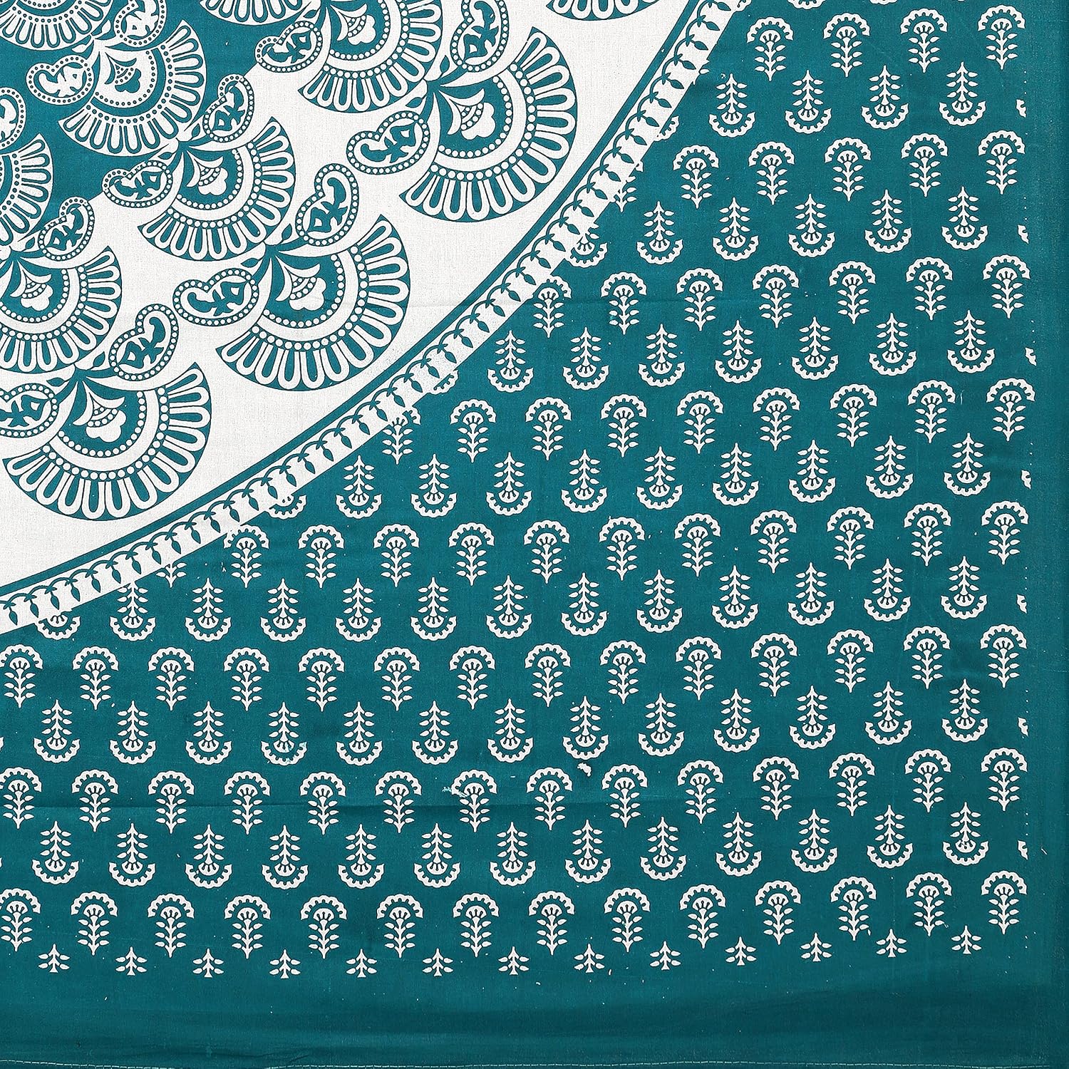 Rajasthani Jaipuri Bedsheets For Double Bed King Size With 2 Pillow Cover - 90 X 100 Inches, White & Green | Skin Friendly Fabric With Vibrant Colors