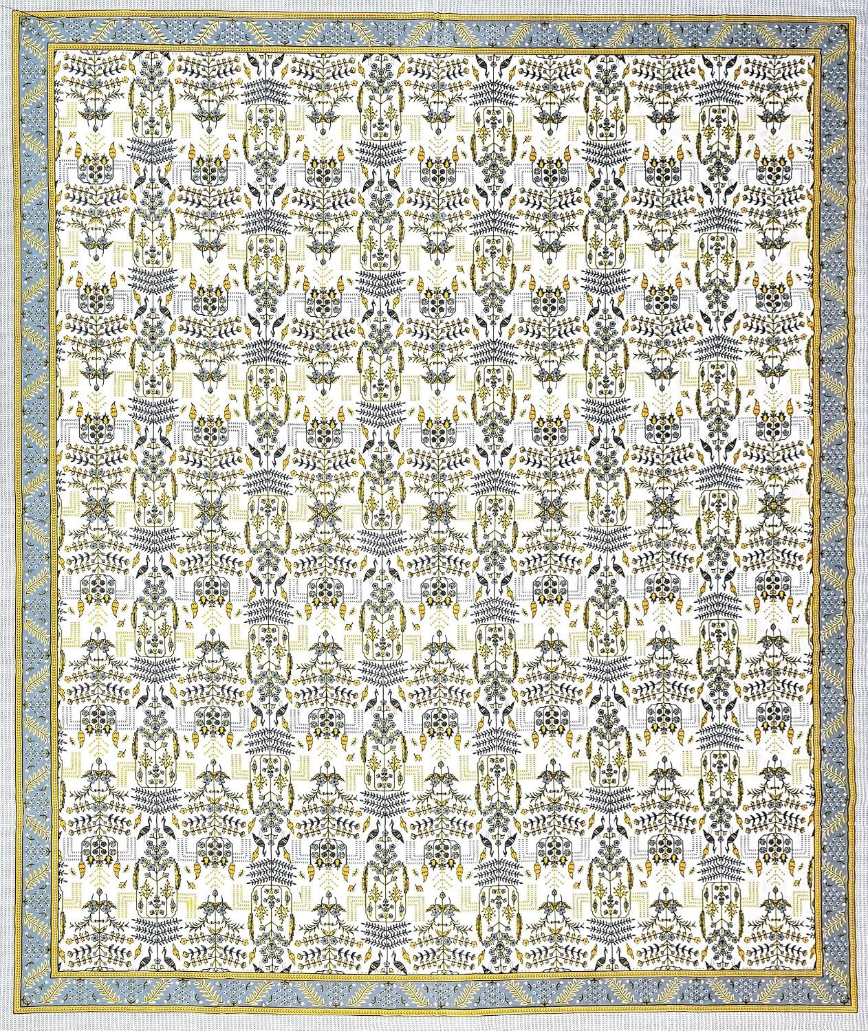 100% Cotton Jaipuri Bedsheet For King Size (90 X 103 Inches, Yellow & Grey) With 2 Pillow Covers | Perfect For Everyday Use, Guest Rooms, Or Gifting On Special Occasions