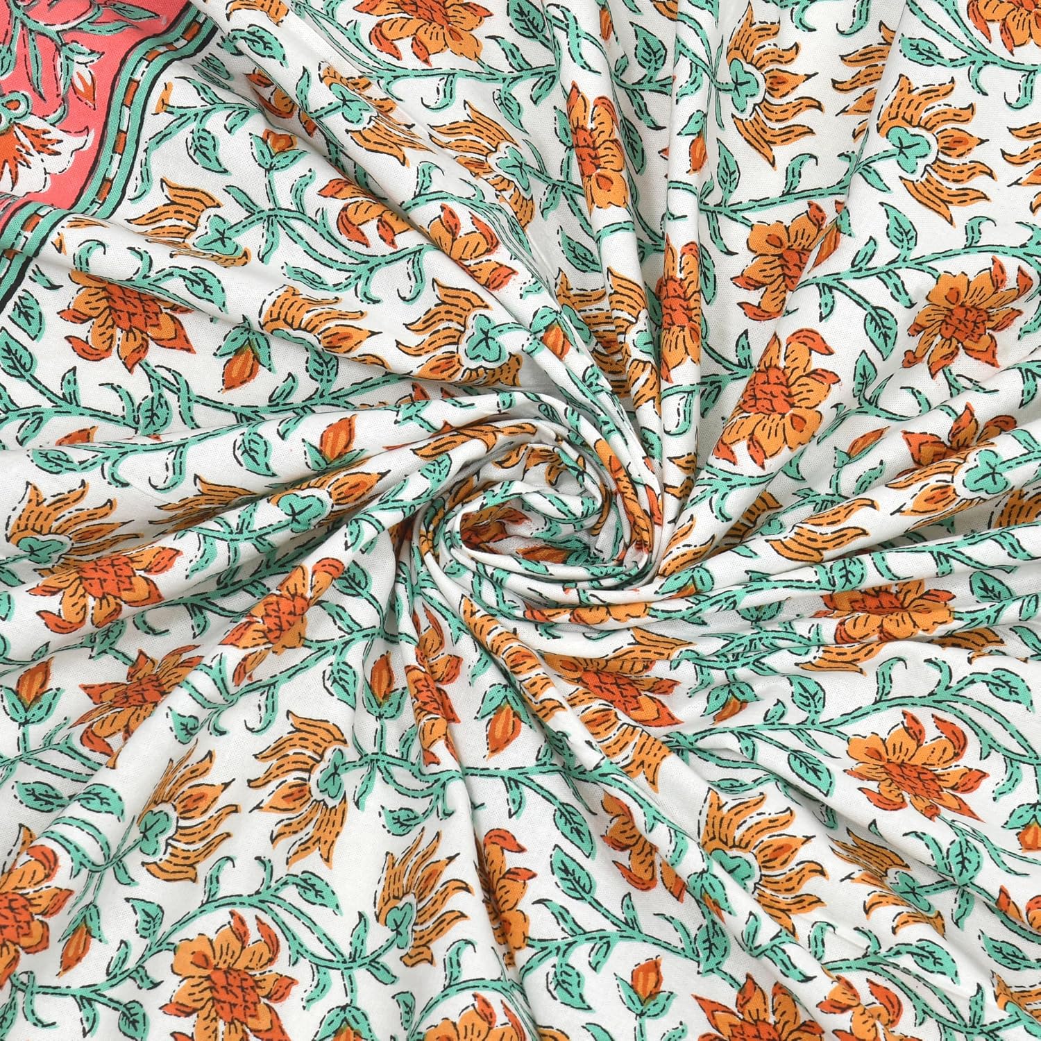Double Bedsheet For King Size With 2 Matching Pillow Covers (90 X 108 Inches) Green & Red | Pure Cotton Jaipuri Bedsheet | Cotton Bedsheet Is Suitable For All Seasons