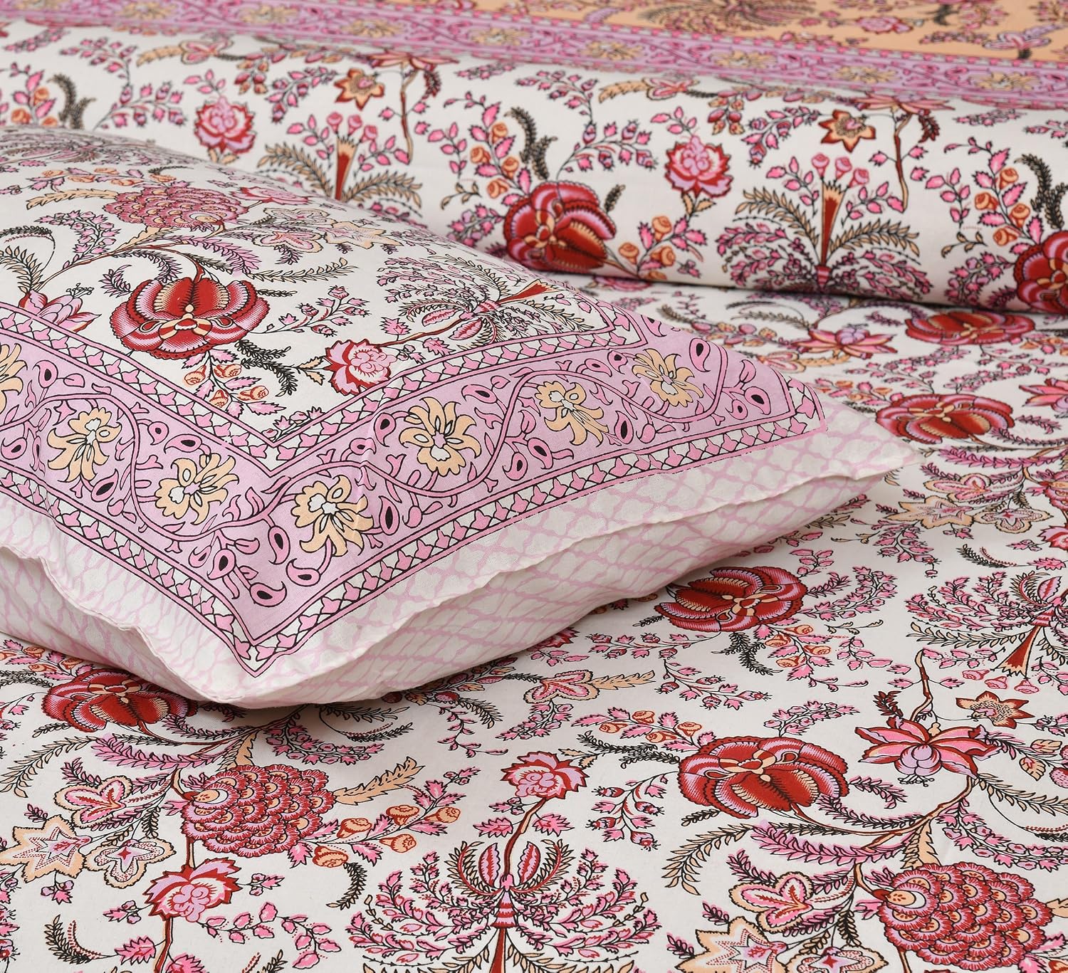 Jaipuri Bedsheet For Double Bed With 2 Pillow Covers - 90 X 108 Inches, Multicolor | Pure Cotton Bedsheet King Size Bed | Soft & Breathable Fabric