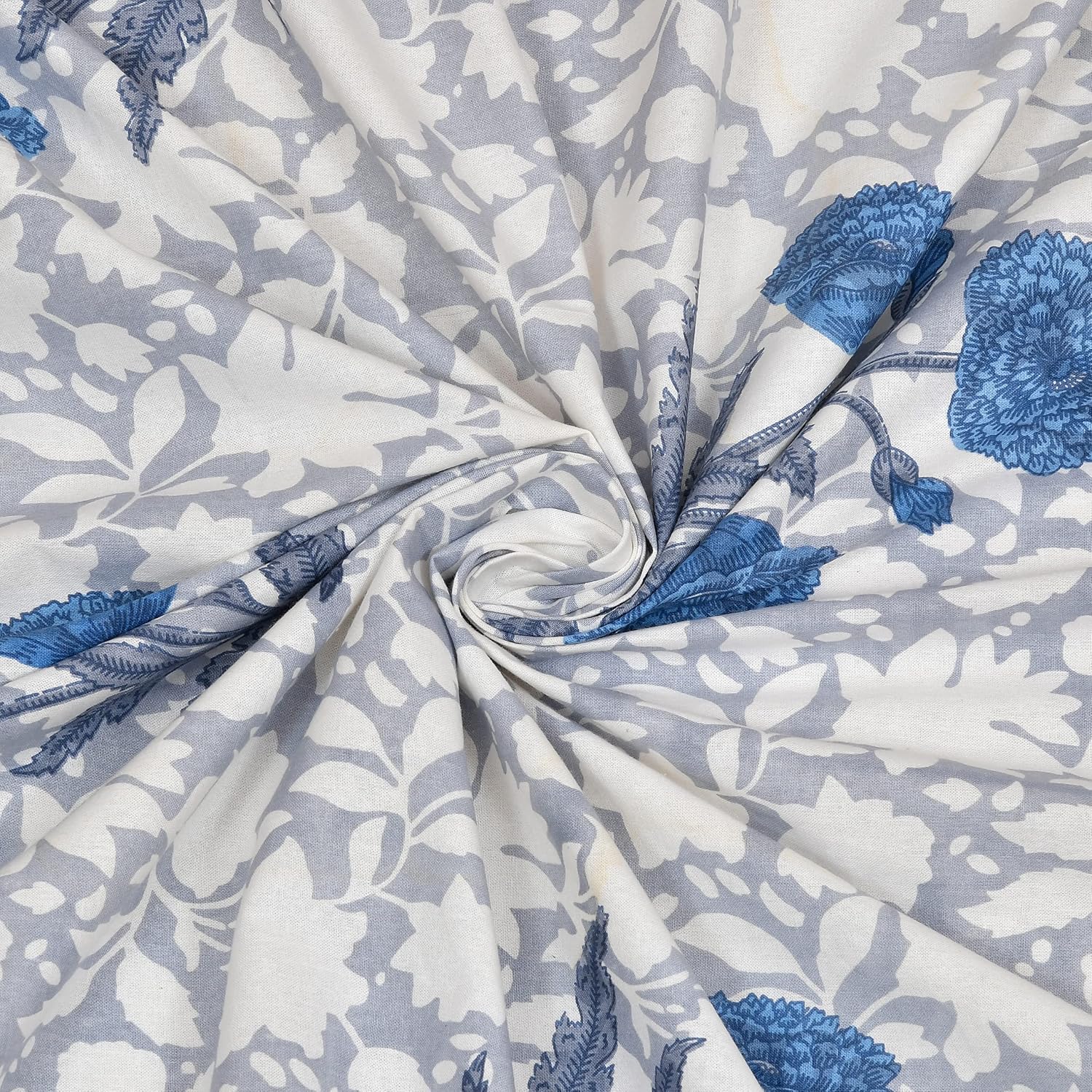 Printed Cotton Double Bedsheet For King Size With 2 Pillow Covers (95 X 108 Inches) Blue & Grey | 240 Thread Count - Pure Cotton Natural Fabric & Skin-Safe | Extra Soft & Wrinkle Free