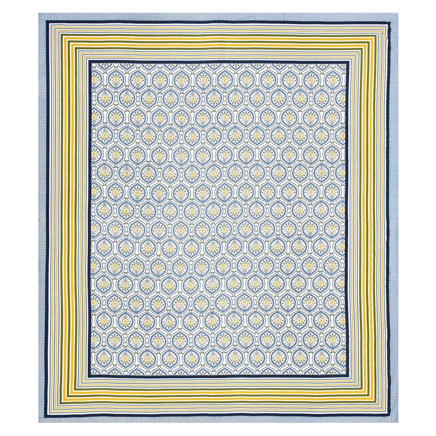 1 Queen Size Bedsheet For Double Bed With 2 Pillow Covers (90 X 108 Inches) White & Blue | Beautiful Printed Designs - Breathable 100% Cotton Bedsheet Comfortable