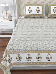 100% Cotton King Size Bedsheet For Double Bed With 2 Pillow Cover - 108 X 108 Inches, Mustard & White | Extra Soft & Wrinkle Free | Perfect Gifting Wedding, Housewarming Or Festival