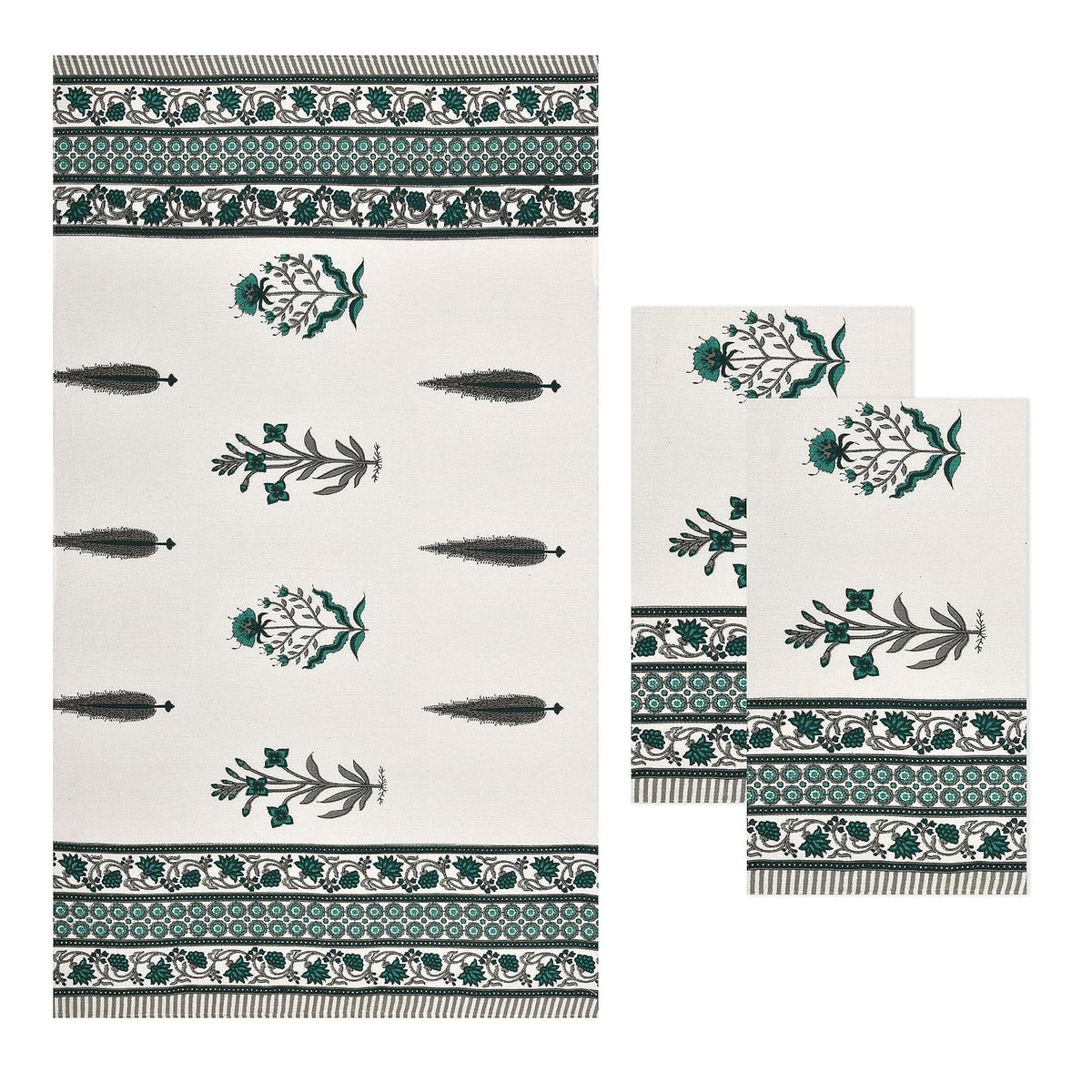 Mafatlal Madhuban Premium Waffle Cotton 1 Bath & 2 Hand Towel 700 Gsm | Hand Printed Quick Dry, Soft & Absorbent Towel (Biscay Bay) - 3 Pcs