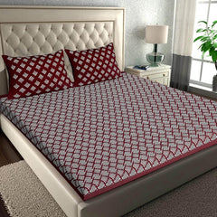 Printed Double Bedsheets For King Size With Tow Matching Pillow Covers - 90 X 100 Inches, Maroon & White | Comfort Jaipuri Collection Bedsheet - Suitable For All Seasons