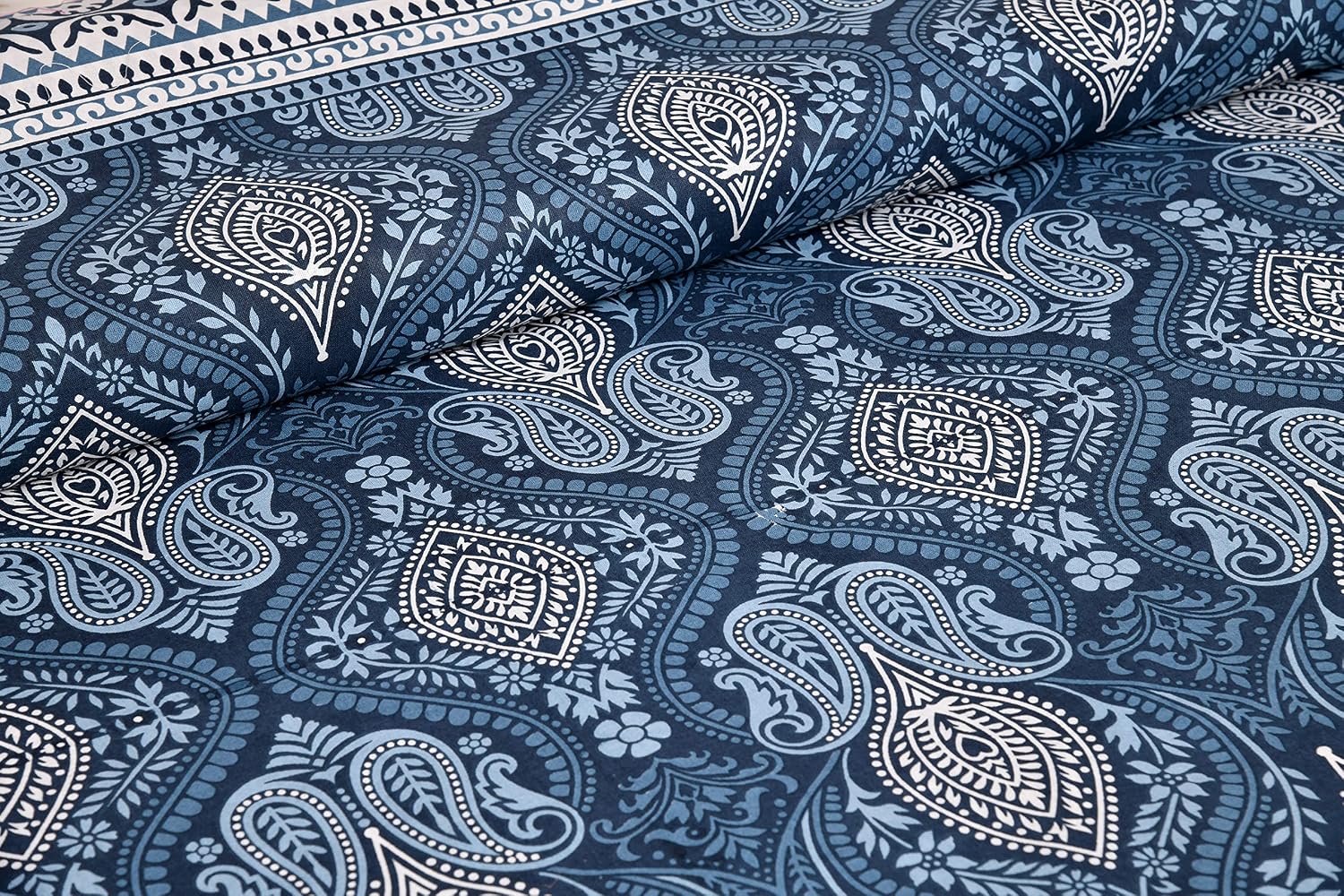 Jaipuri Bedsheet For Double Bed With 2 Pillow Covers - 90 X 108 Inches, Dark Blue | Pure Cotton Bedsheet King Size Bed | Soft & Breathable Fabric