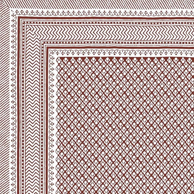 Hand Block Printed Cotton King Size Bedsheet With 2 Pillow Covers, 106 X 106 Inches, Brown | Good For Villas, Guest Houses, & Daily Home Use