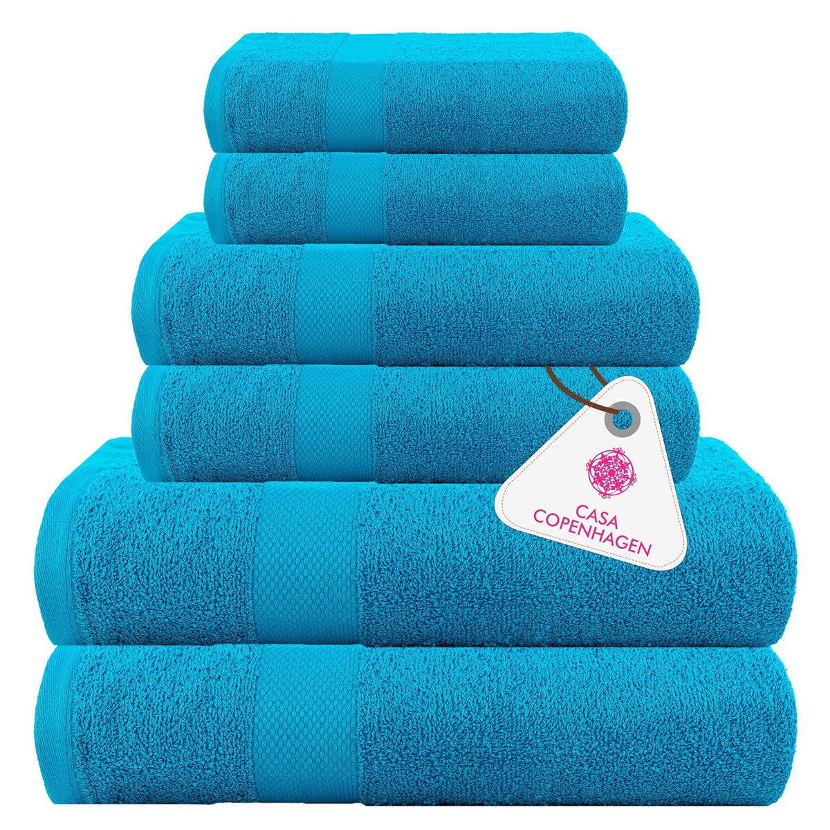 Casa Copenhagen Denmark Design 2 Bath + 2 Hand & 2 Washcloths Towels 1800 Gsm | He & She Super Soft Collection 100% Cotton 6 Piece Towel Set - Teal