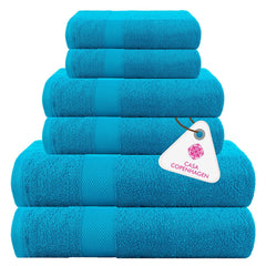 Casa Copenhagen Denmark Design 2 Bath + 2 Hand & 2 Washcloths Towels 1800 Gsm | He & She Super Soft Collection 100% Cotton 6 Piece Towel Set - Teal
