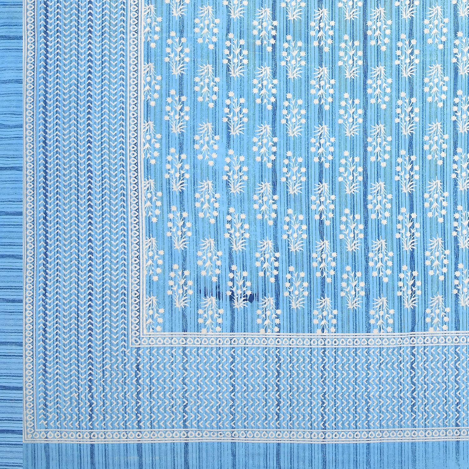 Jaipuri Bedsheets For Double Bed King Size With 2 Pillow Covers - 90 X 108 Inches, Light Blue | Soft & Durable For Everyday Use & Bedroom - All Season Comfort