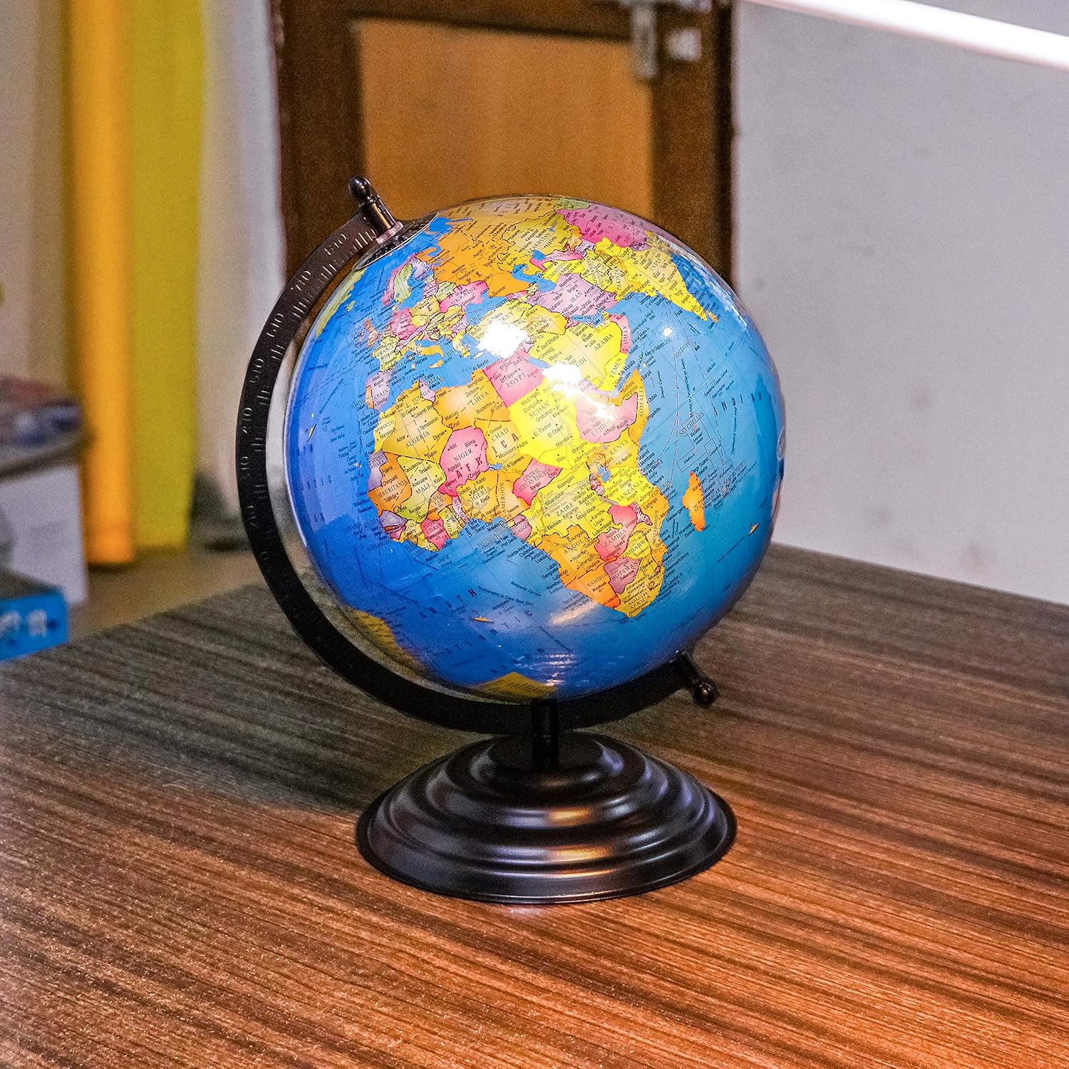 Educational Globe - 10 Inches Height Metal Base World Globe For Home & Office Decor & Gifting, Show Piece, Blue, Pack Of 1