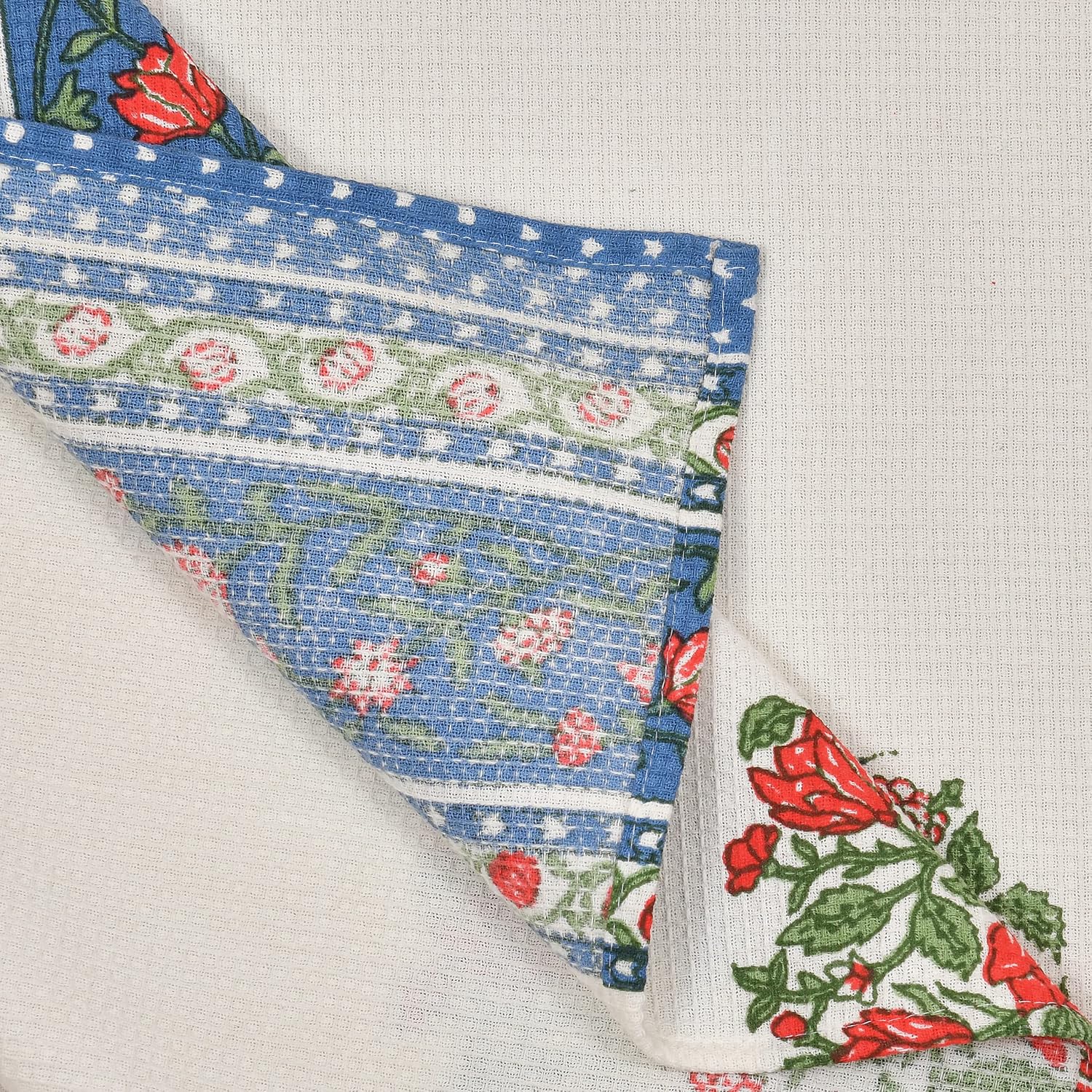 Easygoods Waffle Bath Towel Beautiful Pure Cotton Hand Block Printed Soft Water Absorbent Floral Printed Towels 250 Gsm (Water Blue)