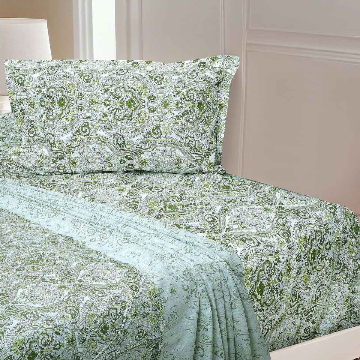 1 Single Bedsheet With One Pillow Covers - 60 X 90 Inches, Fern Green | Soft & Breathable Cotton Bedsheet - Long Lasting & Soft 250 Thread Count Bedsheet