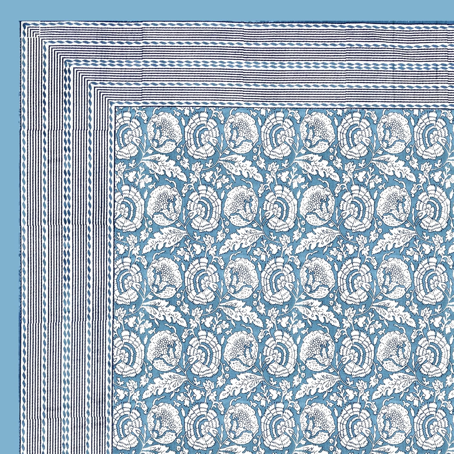 Pure Cotton King Size Bedsheet 2 Matching Pillow Covers | 100x108 Inches, White & Blue | Traditional Jaipuri Printed Bedsheet | Ideal Wedding Gift, Housewarming, Special Occasion Surprise