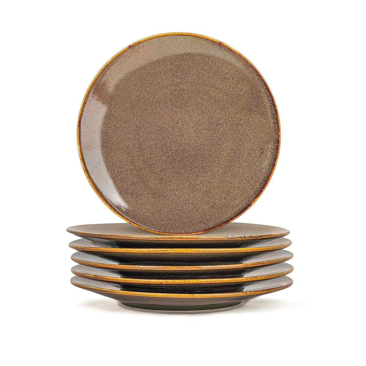 Quarter Plates Set Of 6, Brown Reactive Luxury Series | Stoneware Snacks Plates Set Of 6 | Dessert Plates - Snack Plates | Small Plates With Glossy Finish - Microwave Safe & Dishwasher Safe